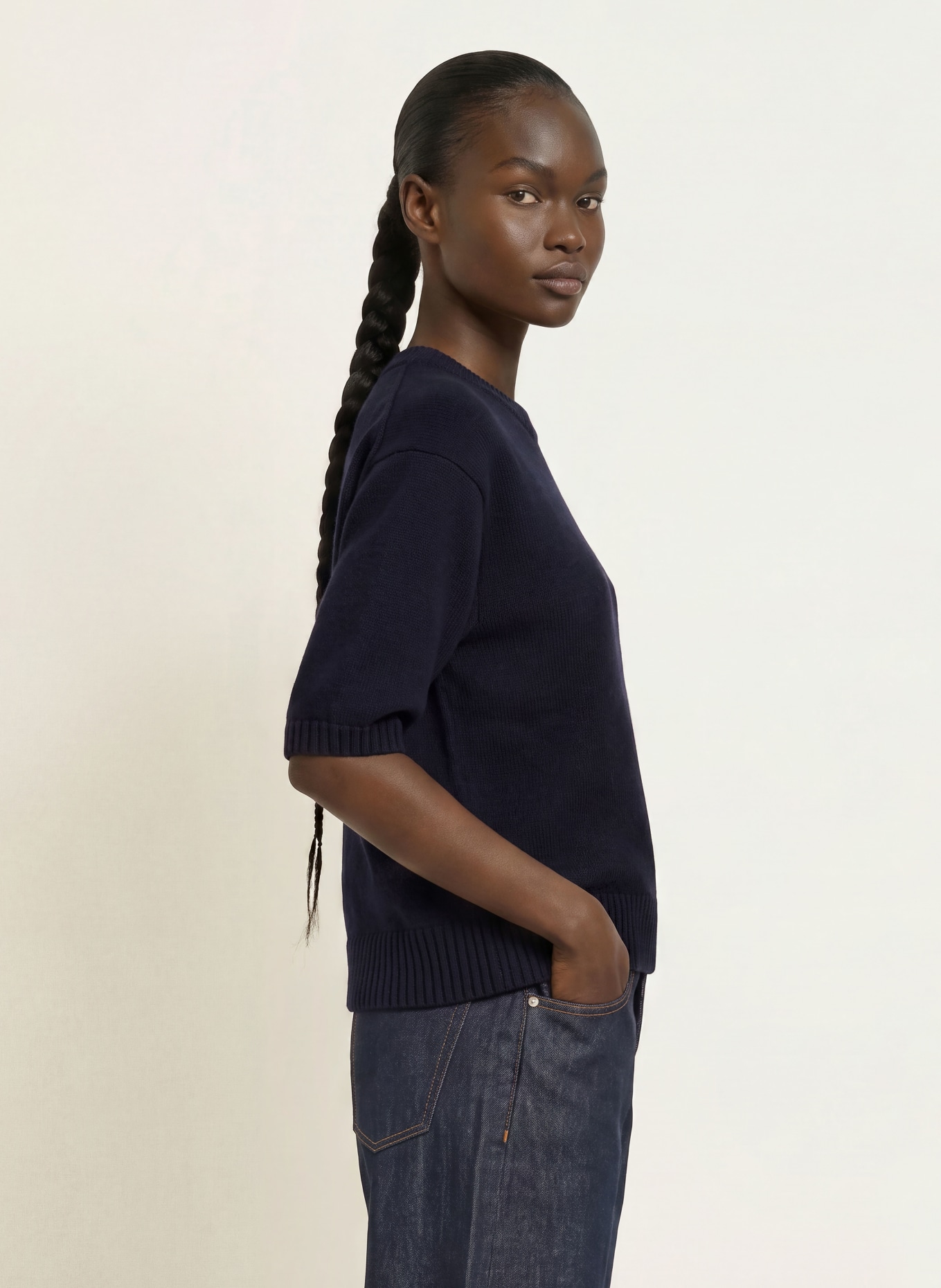 soeur LISE Sweater with 3/4-Sleeve: DARK BLUE
