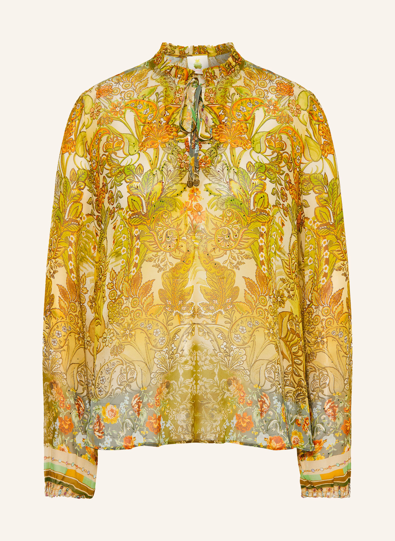 Princess GOES HOLLYWOOD Zijden blouseshirt met ruches: LICHTGROEN / CRÈME / ORANJE