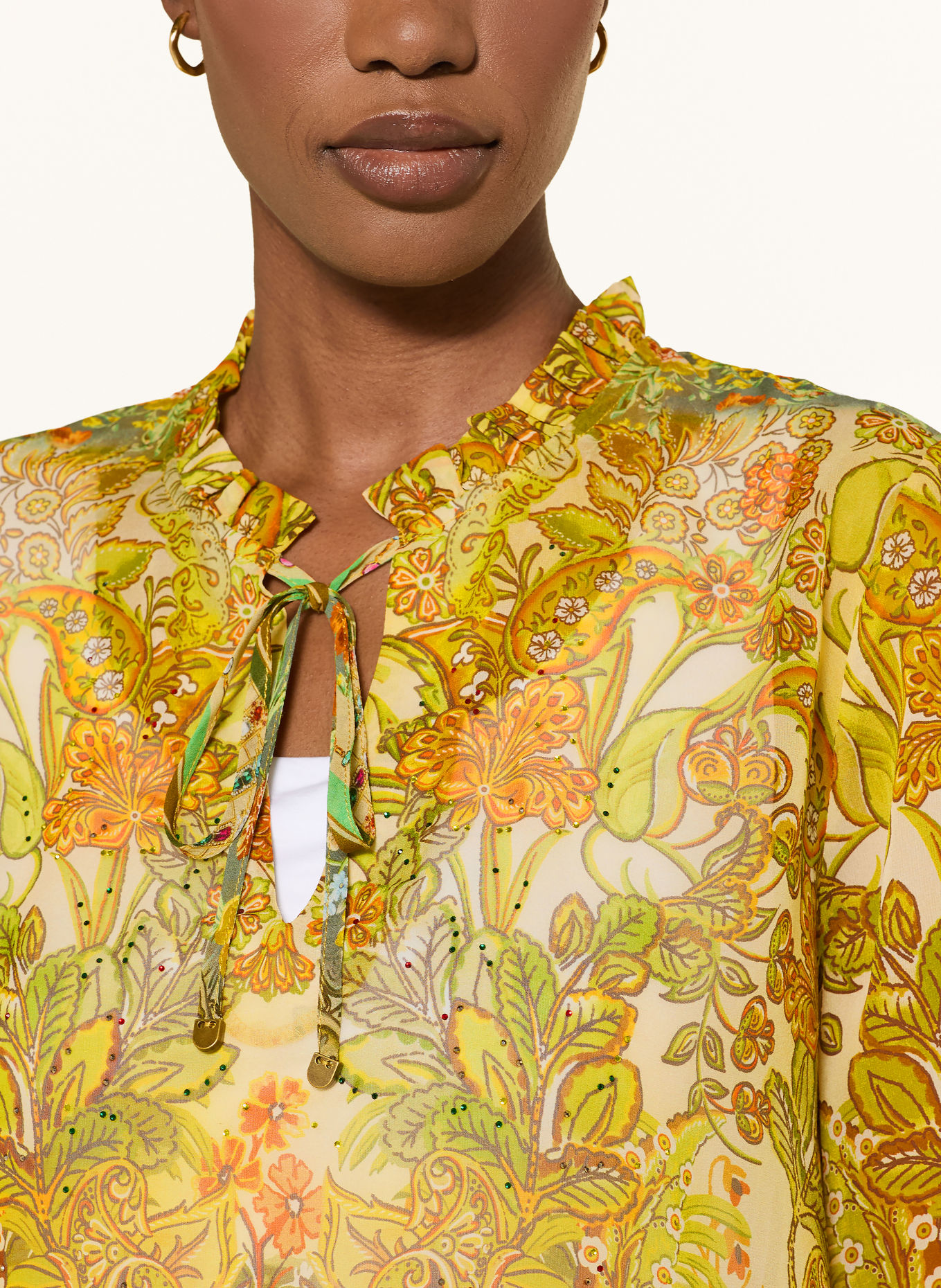 Princess GOES HOLLYWOOD Zijden blouseshirt met ruches: LICHTGROEN / CRÈME / ORANJE