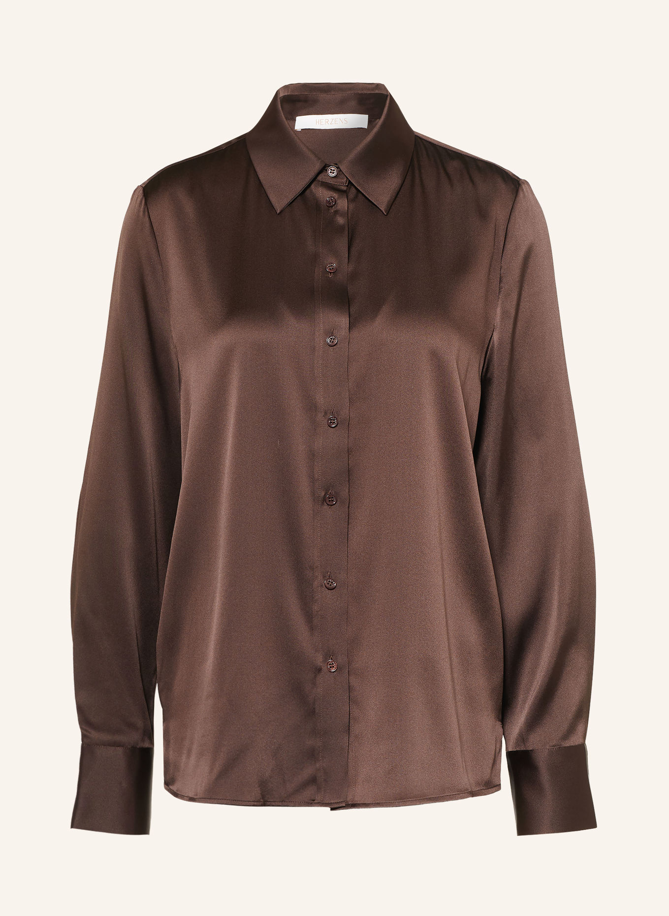 HERZENS ERIN Shirt blouse with Silk: DARK BROWN