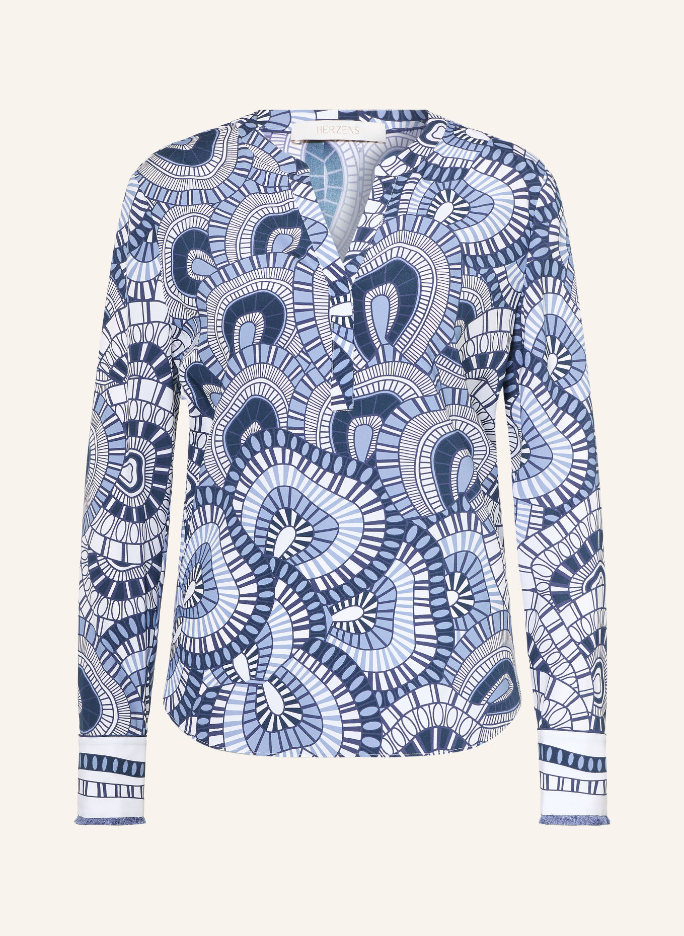 HERZENS Chemisier en soie: BLANC / BLEU CLAIR / BLEU FONCÉ