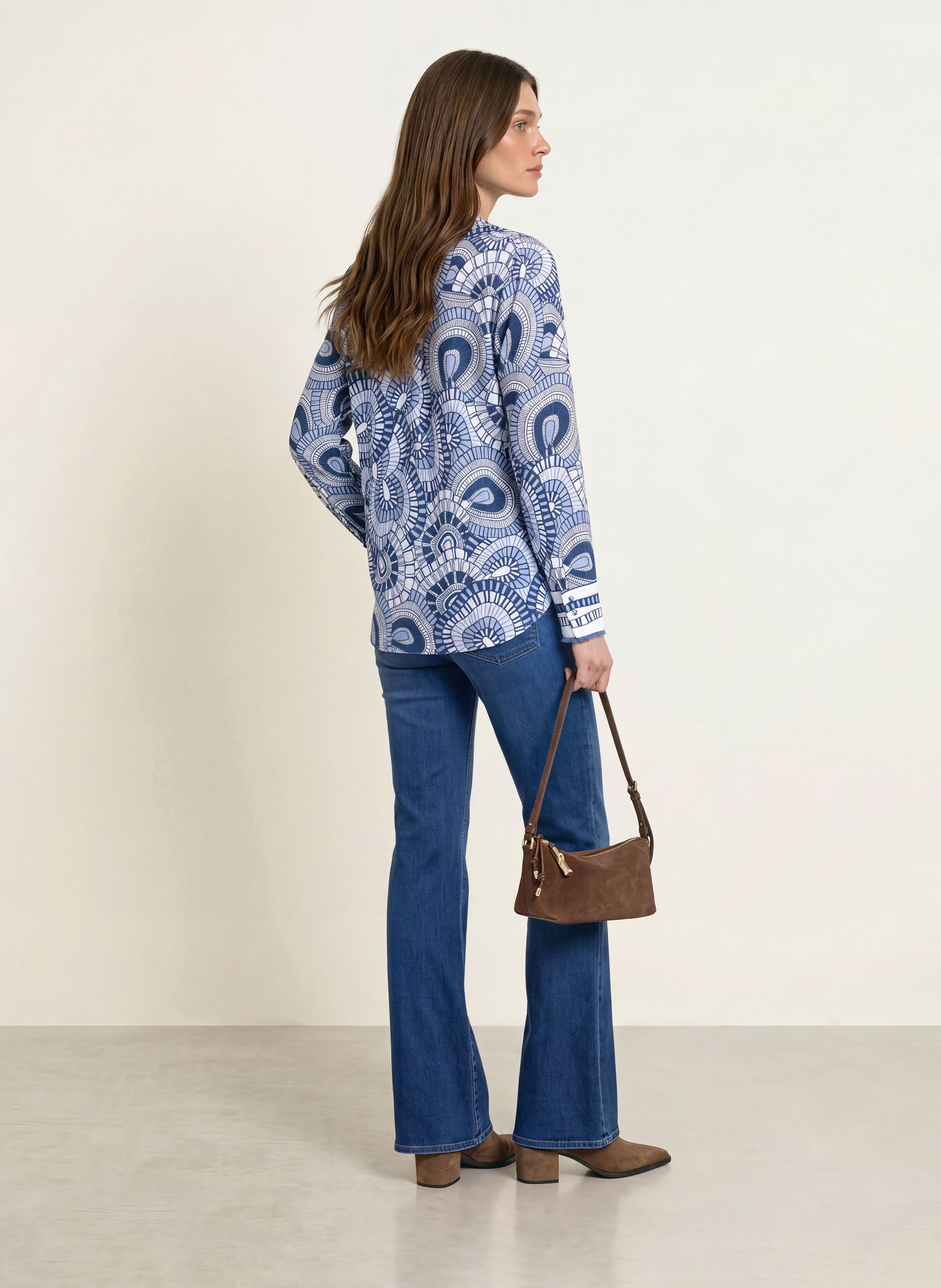 HERZENS Chemisier en soie: BLANC / BLEU CLAIR / BLEU FONCÉ