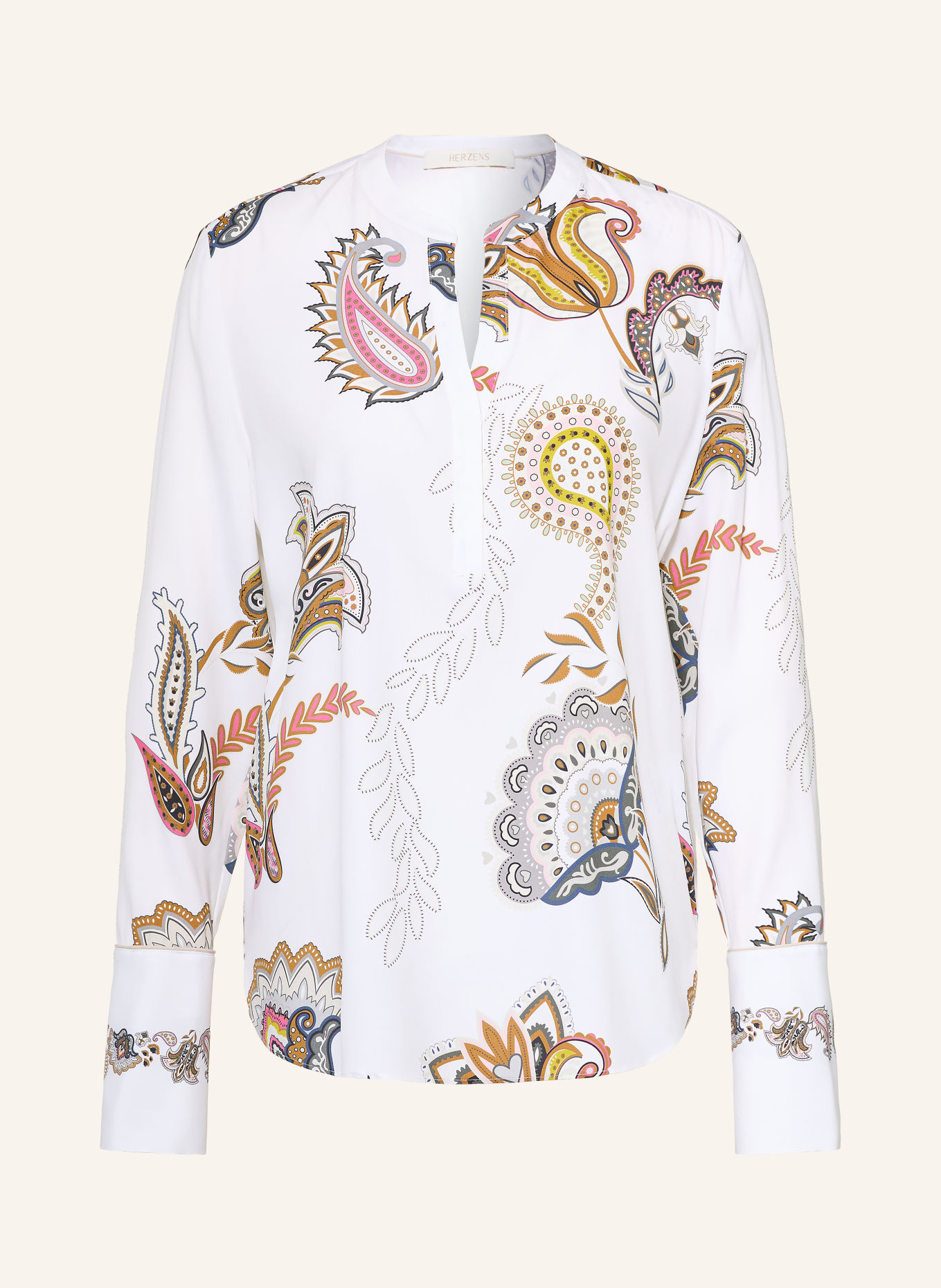 HERZENS Chemisier en soie: BLANC / MARRON / GRIS