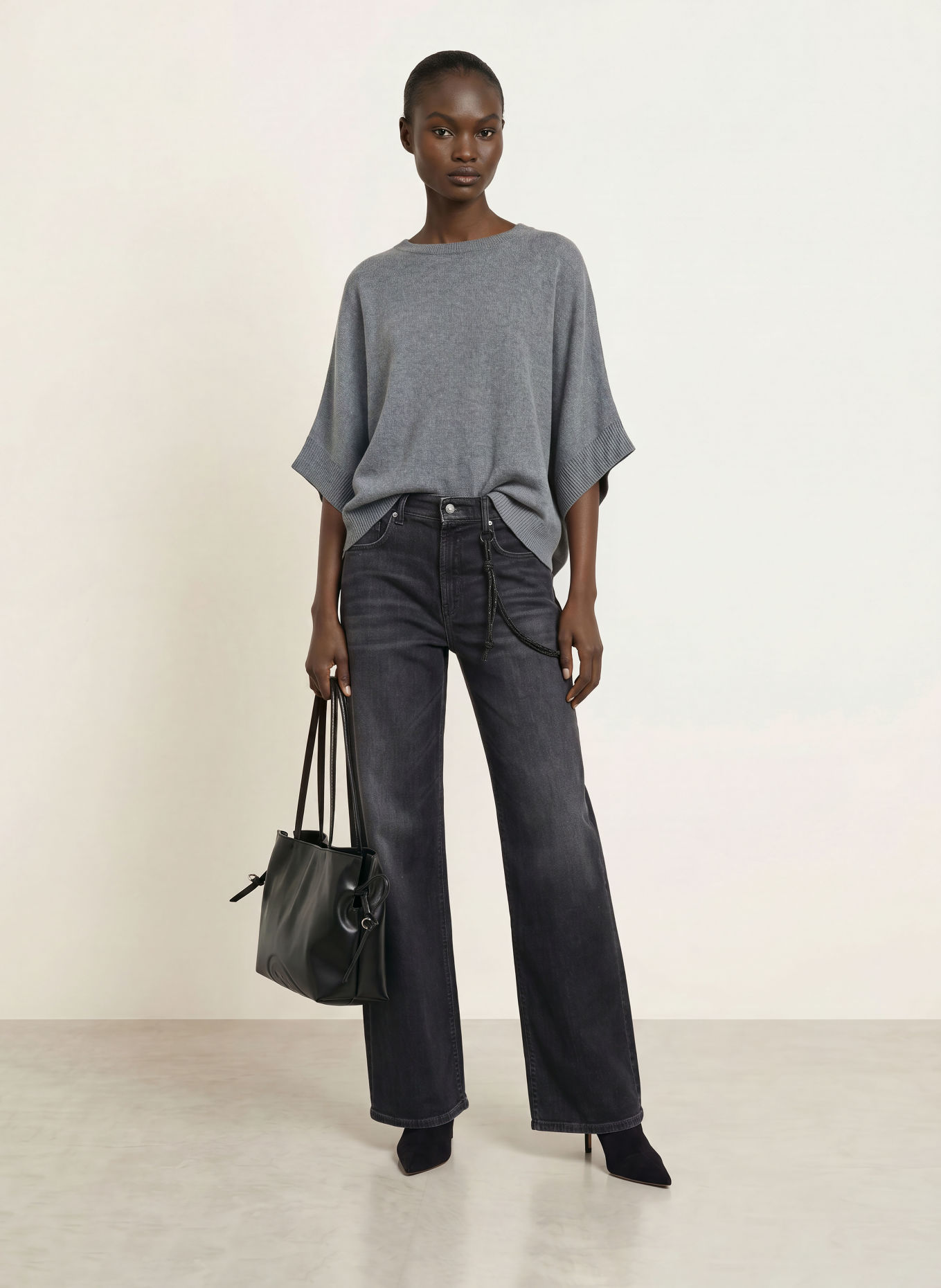 HERZENS Pullover MARGO mit 3/4-Arm und Cashmere: DUNKELGRAU