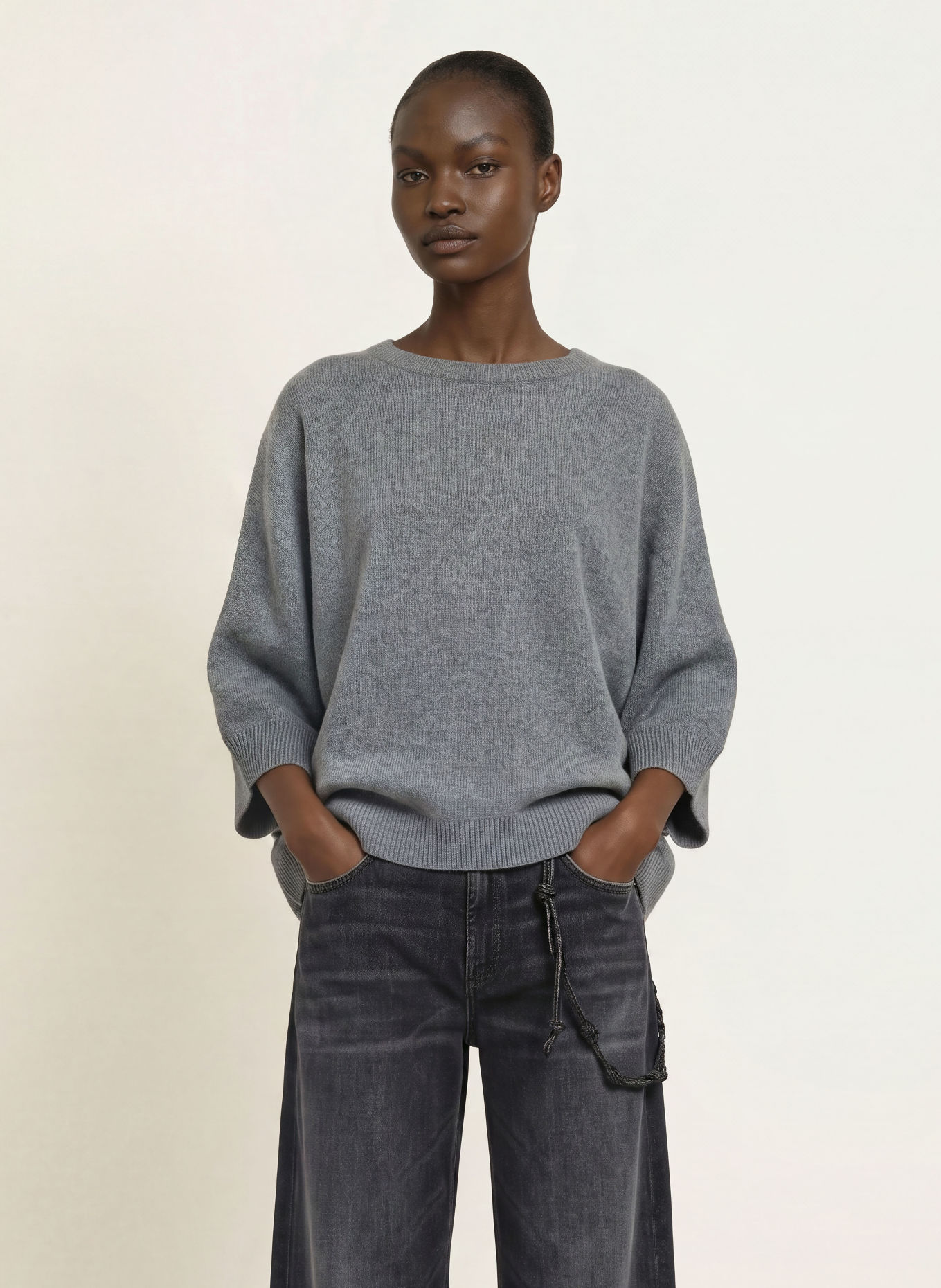 HERZENS Pullover MARGO mit 3/4-Arm und Cashmere: DUNKELGRAU