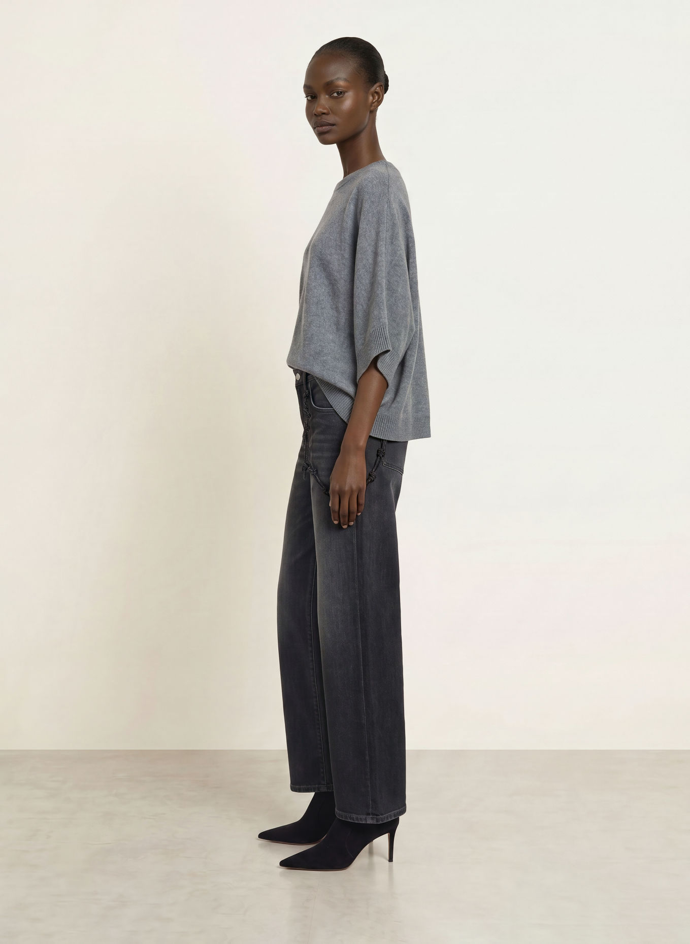 HERZENS Pullover MARGO mit 3/4-Arm und Cashmere: DUNKELGRAU
