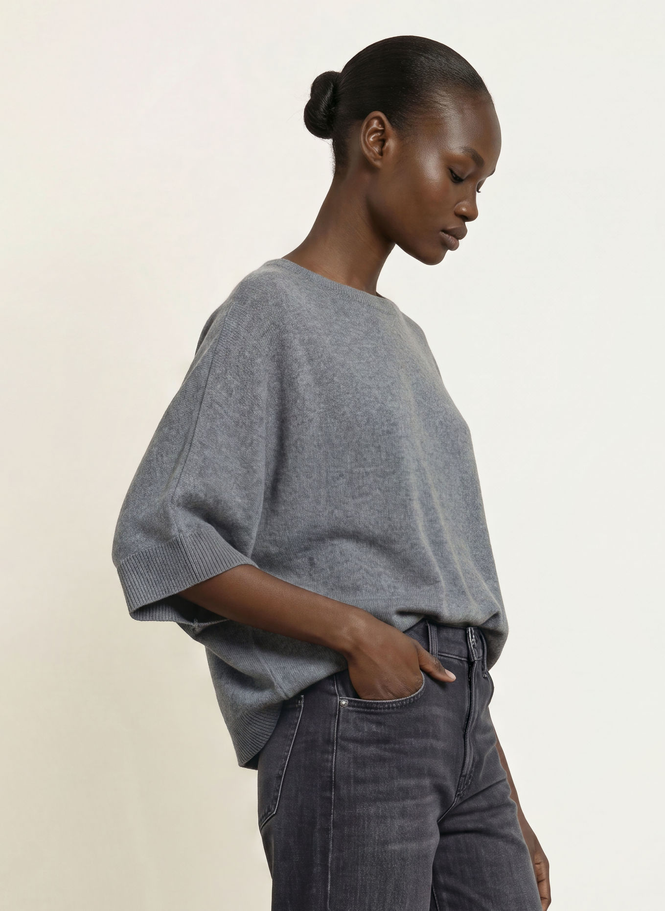 HERZENS Pullover MARGO mit 3/4-Arm und Cashmere: DUNKELGRAU