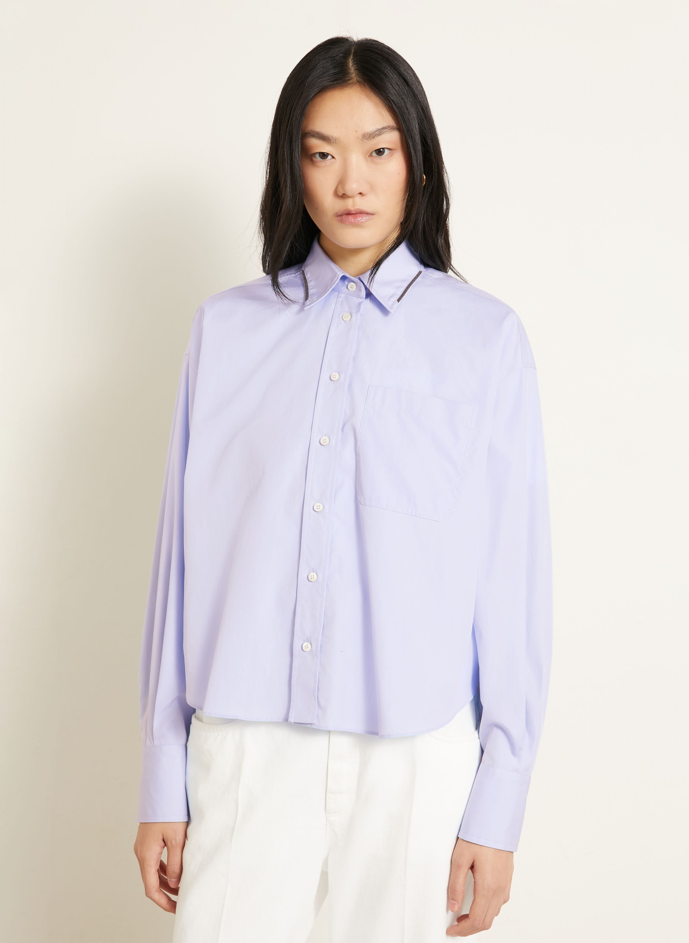 BRUNELLO CUCINELLI Shirt blouse with decorative stones: LIGHT BLUE
