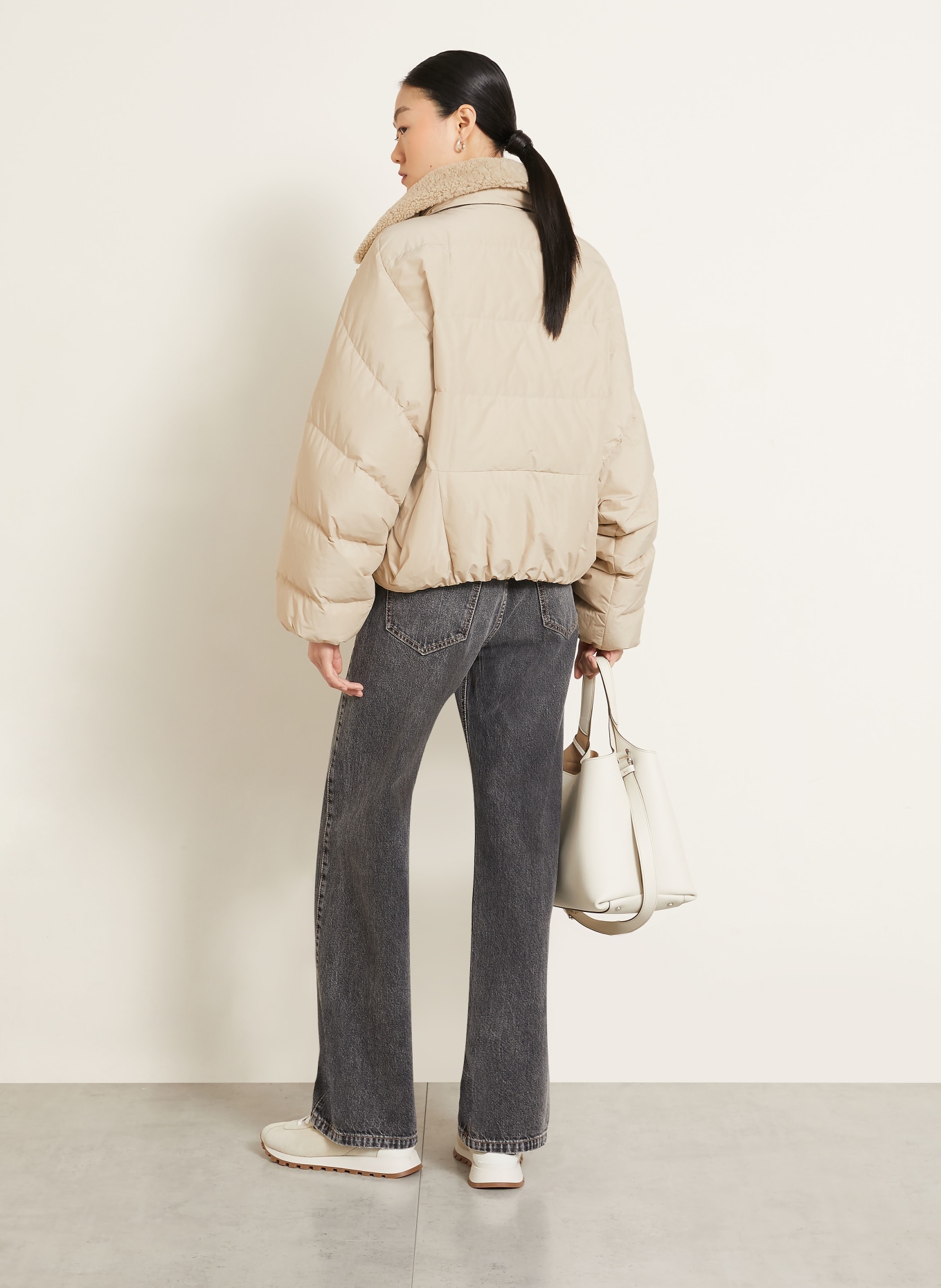 BRUNELLO CUCINELLI Dunjacka med avtagbar krage: BEIGE