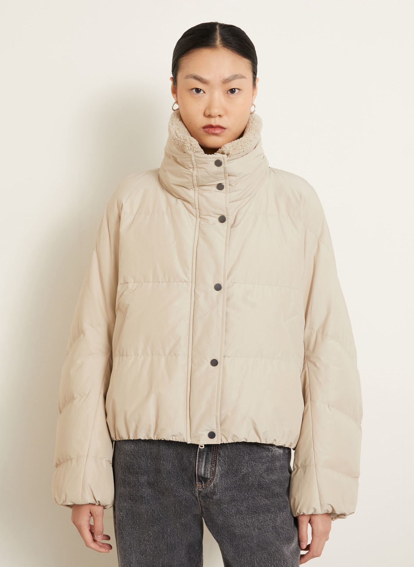 BRUNELLO CUCINELLI Dunjacka med avtagbar krage: BEIGE