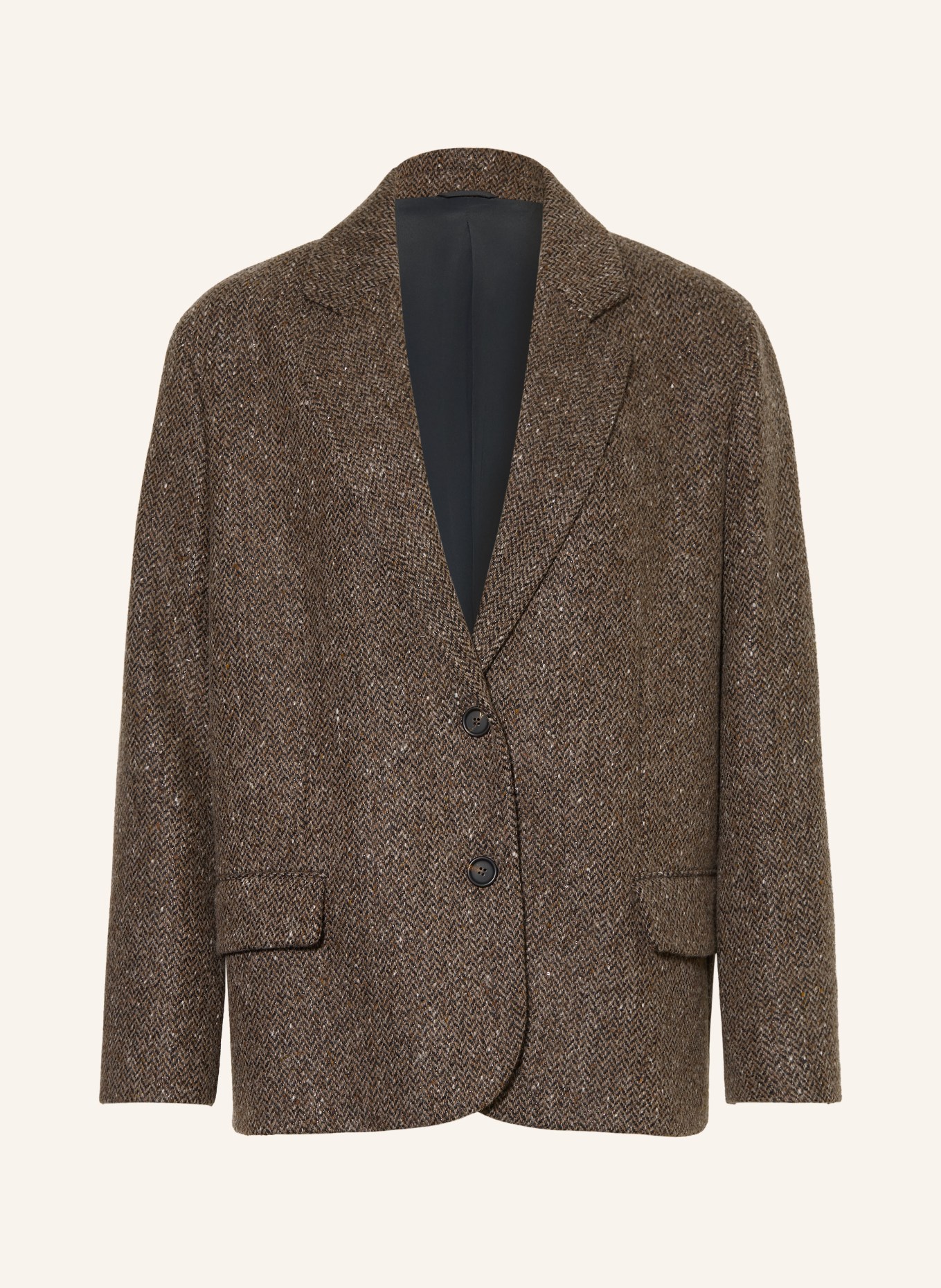 BRUNELLO CUCINELLI Blazer avec fil pailleté et paillettes: MARRON FONCÉ / NOIR