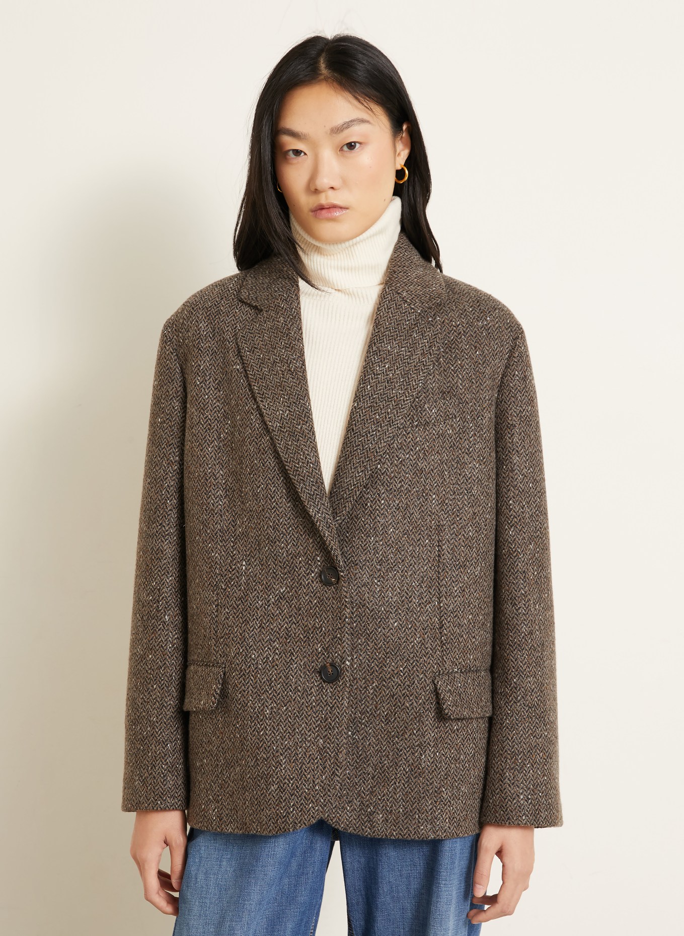 BRUNELLO CUCINELLI Blazer avec fil pailleté et paillettes: MARRON FONCÉ / NOIR