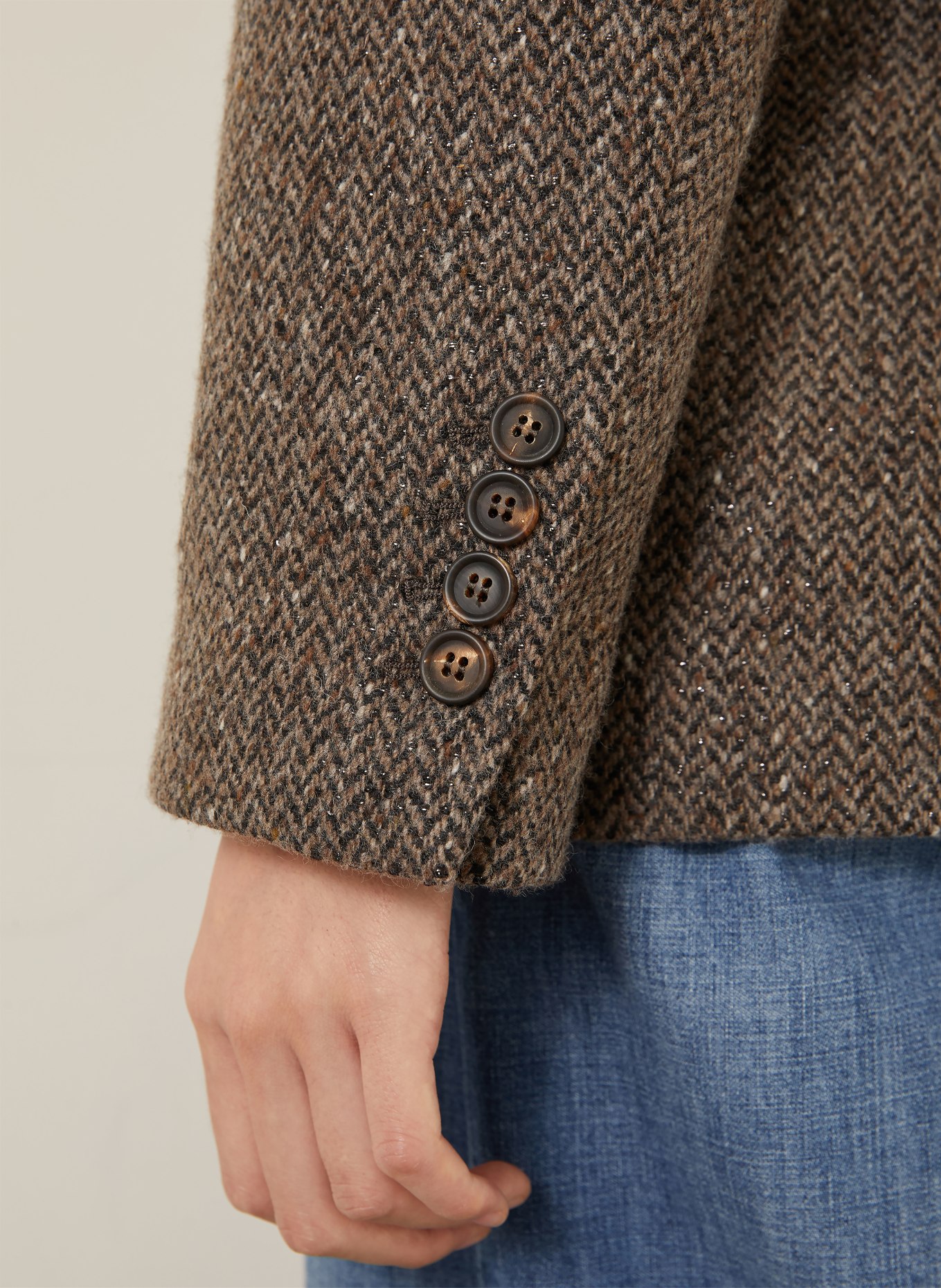 BRUNELLO CUCINELLI Blazer avec fil pailleté et paillettes: MARRON FONCÉ / NOIR