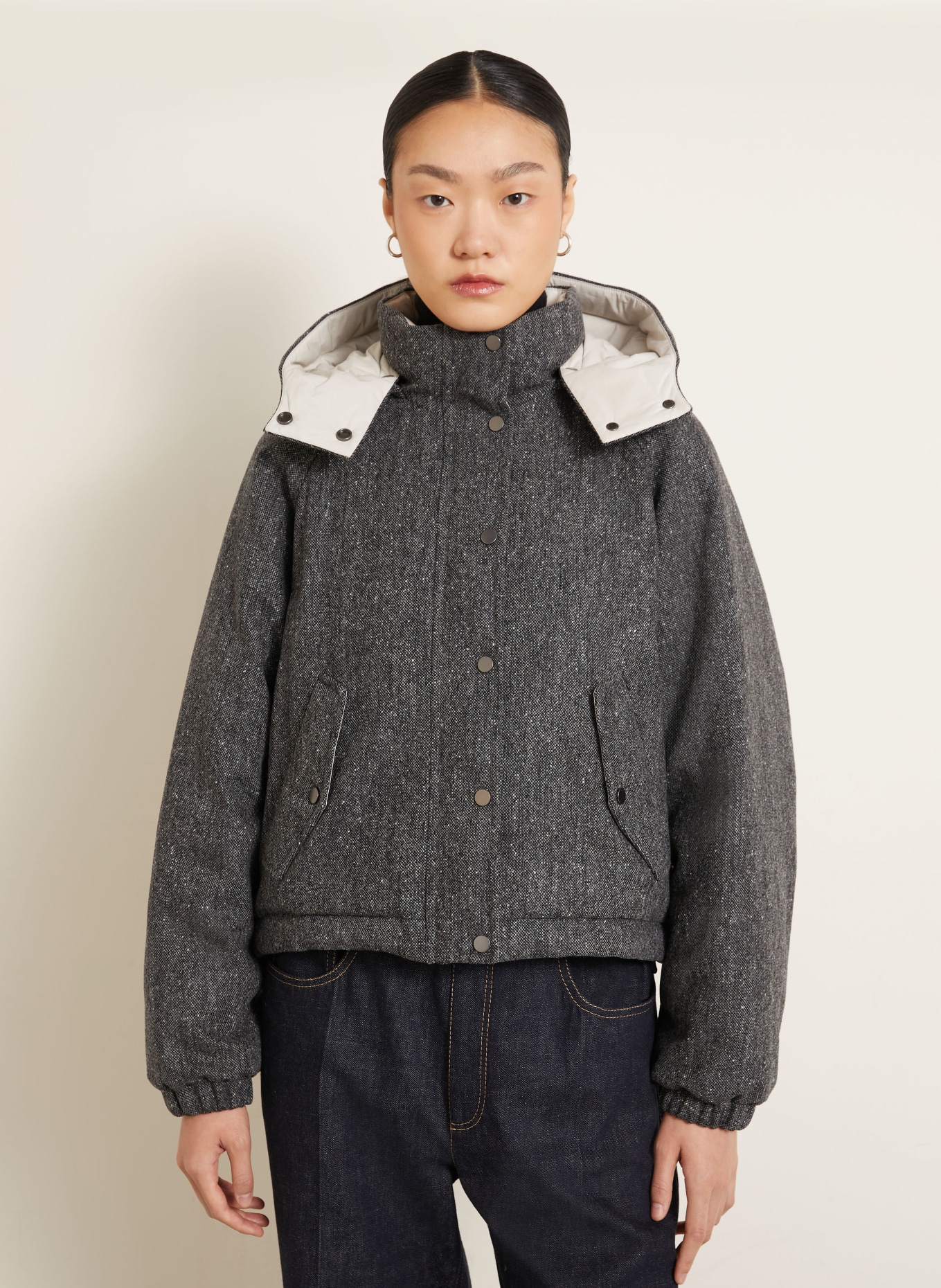 BRUNELLO CUCINELLI Down jacket with removable hood: DARK GRAY