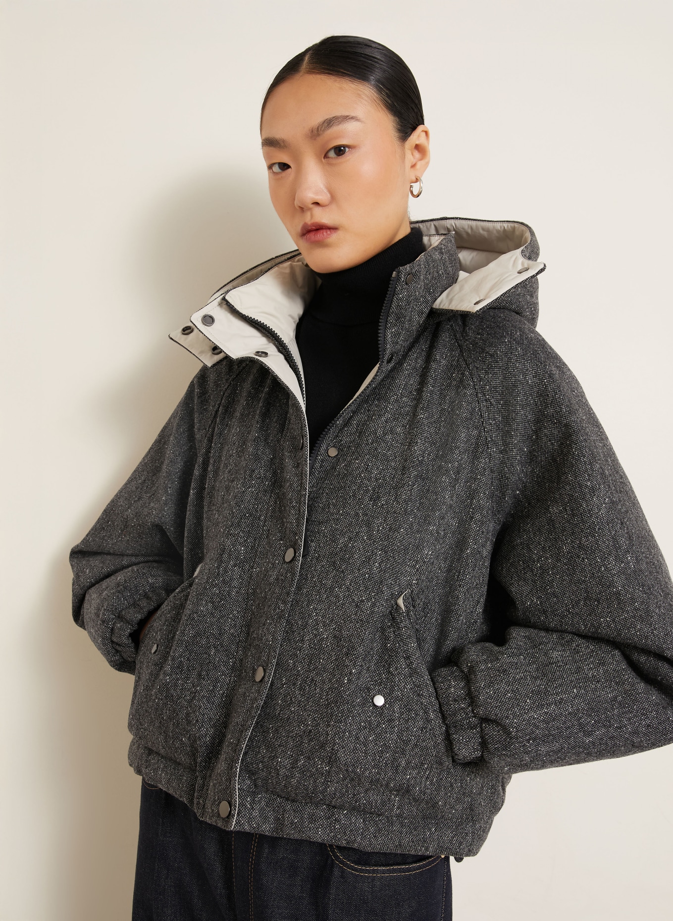BRUNELLO CUCINELLI Down jacket with removable hood: DARK GRAY