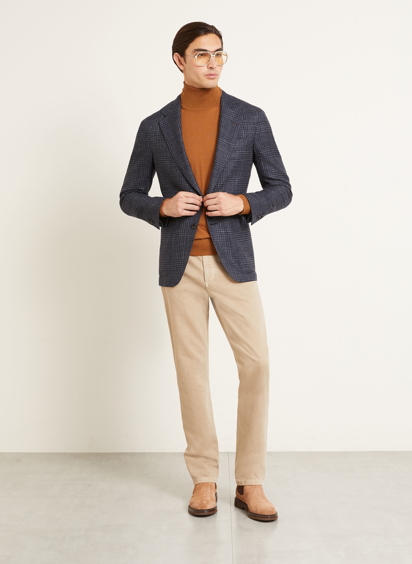 ZEGNA Sakko LAGO Extra Slim Fit mit Cashmere: DUNKELBLAU / GRAU / WEISS