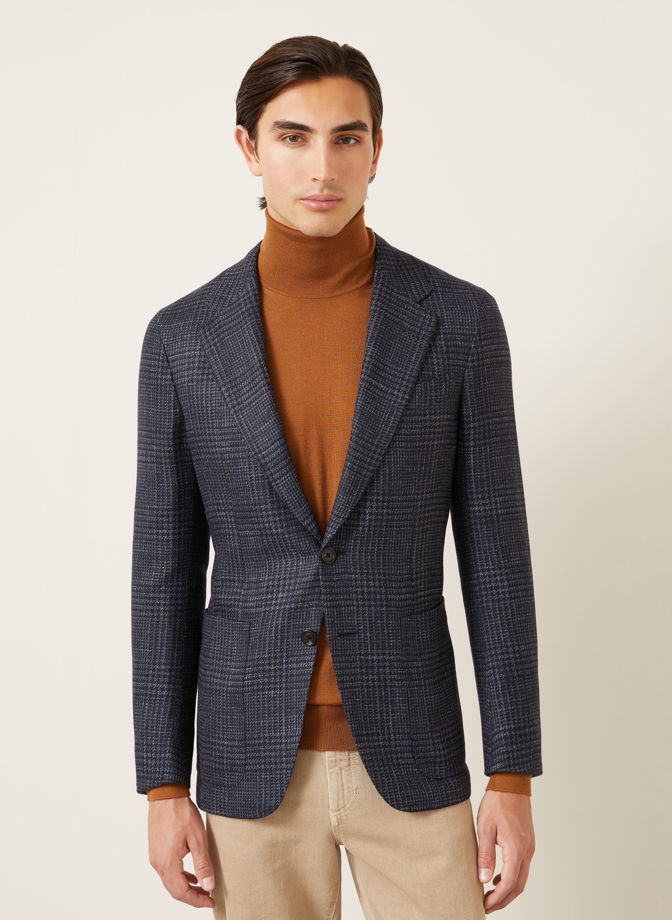 ZEGNA Sakko LAGO Extra Slim Fit mit Cashmere: DUNKELBLAU / GRAU / WEISS