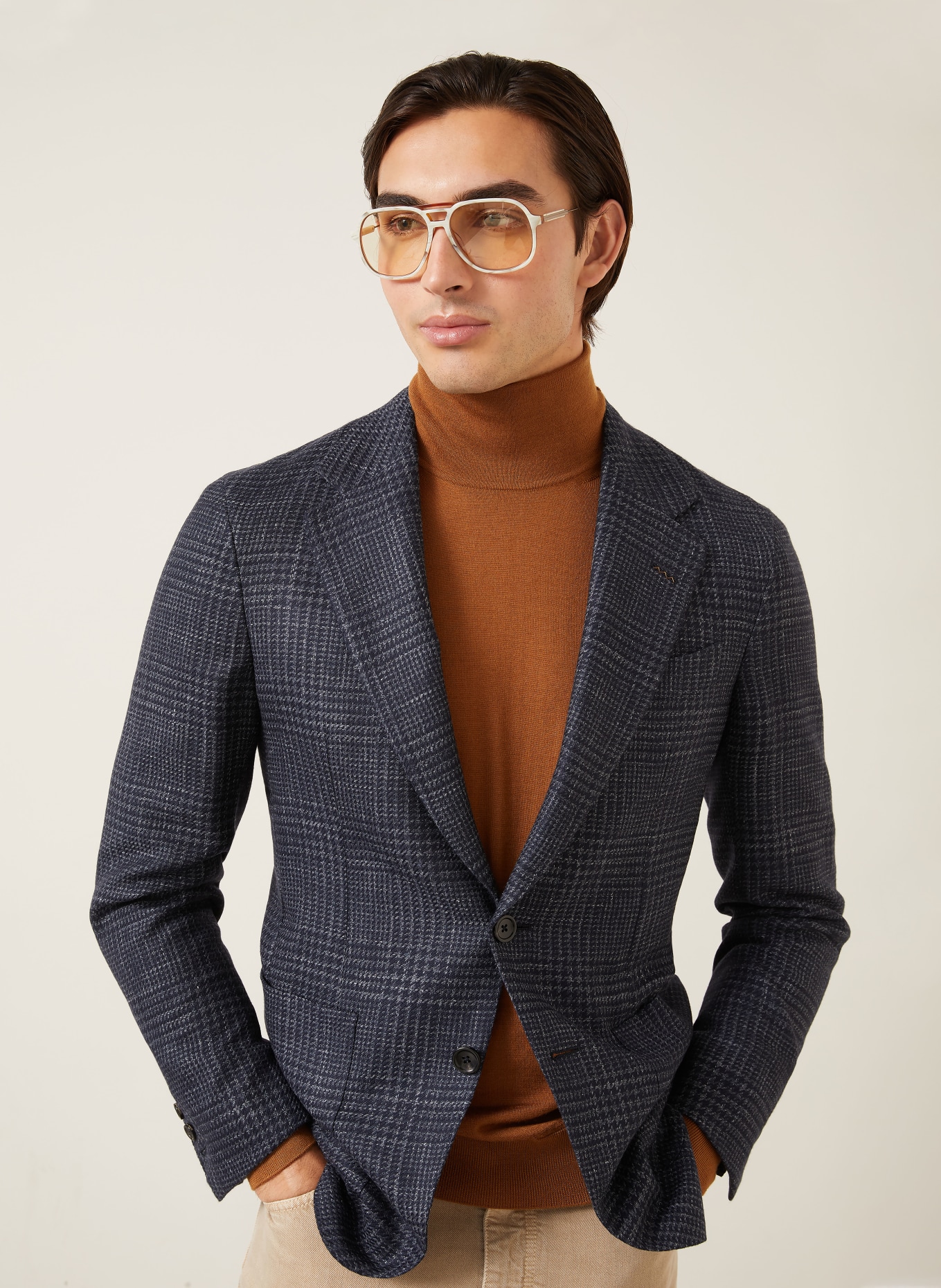 ZEGNA Sakko LAGO Extra Slim Fit mit Cashmere: DUNKELBLAU / GRAU / WEISS