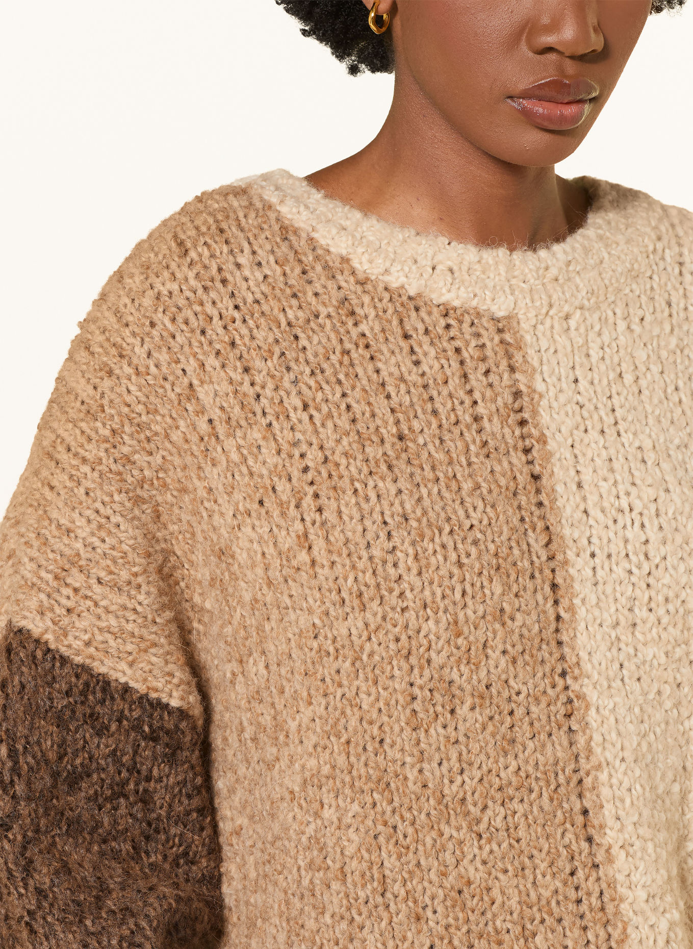 by Aylin Koenig BERTHOLD Oversized Sweater with Alpaca: ECRU / LIGHT BROWN / BROWN