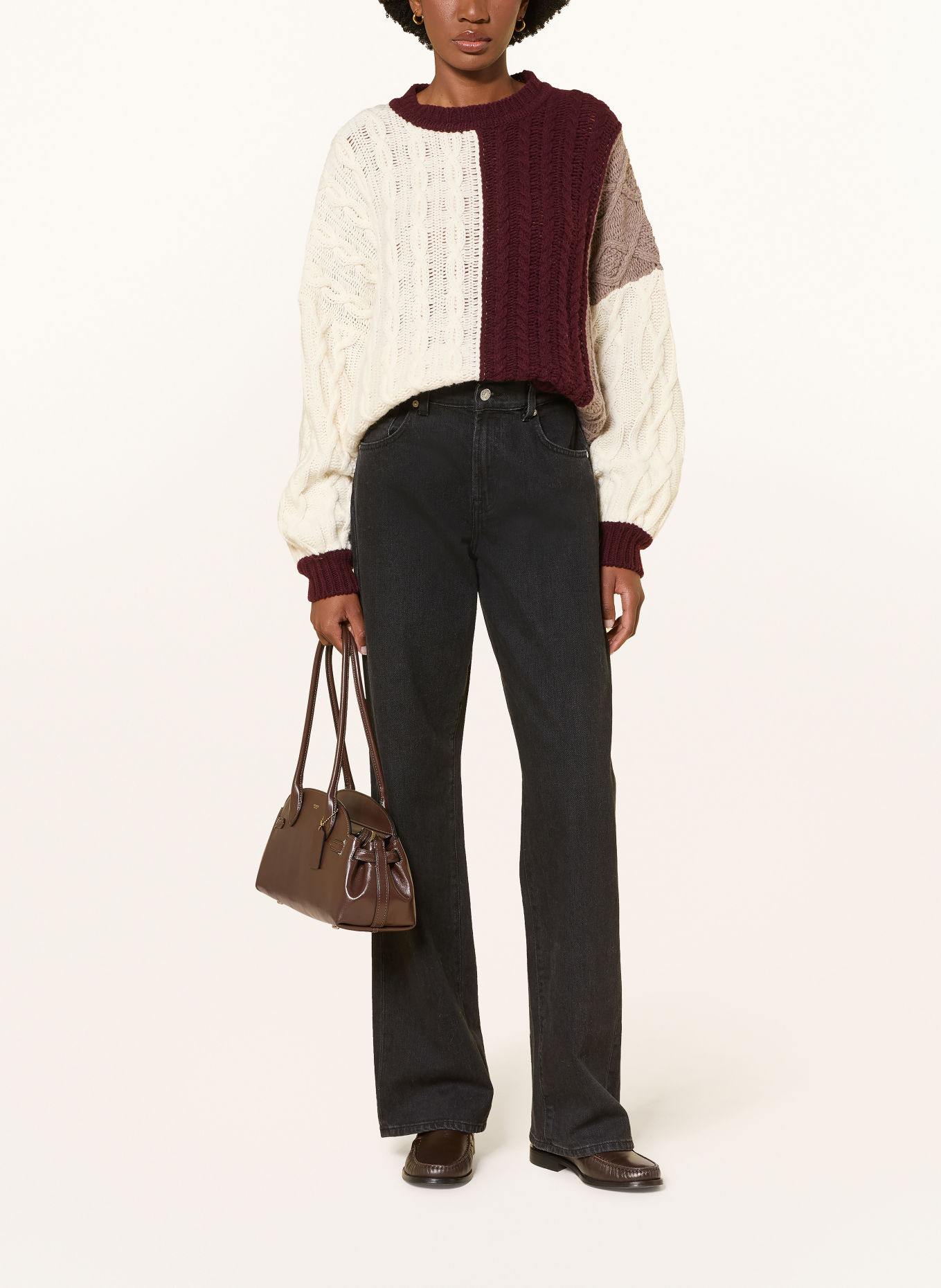 by Aylin Koenig LISBETH Oversized Sweater: WHITE / TAUPE / DARK RED