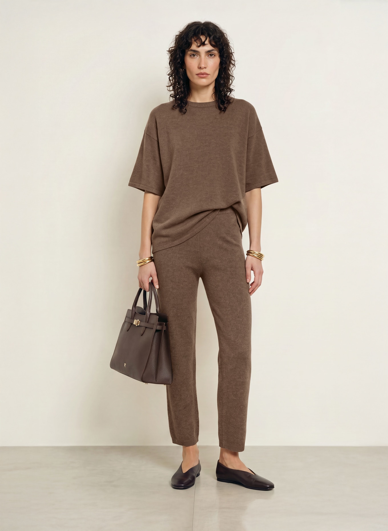 by Aylin Koenig Gebreide broek NEA met merinowol: BRUIN