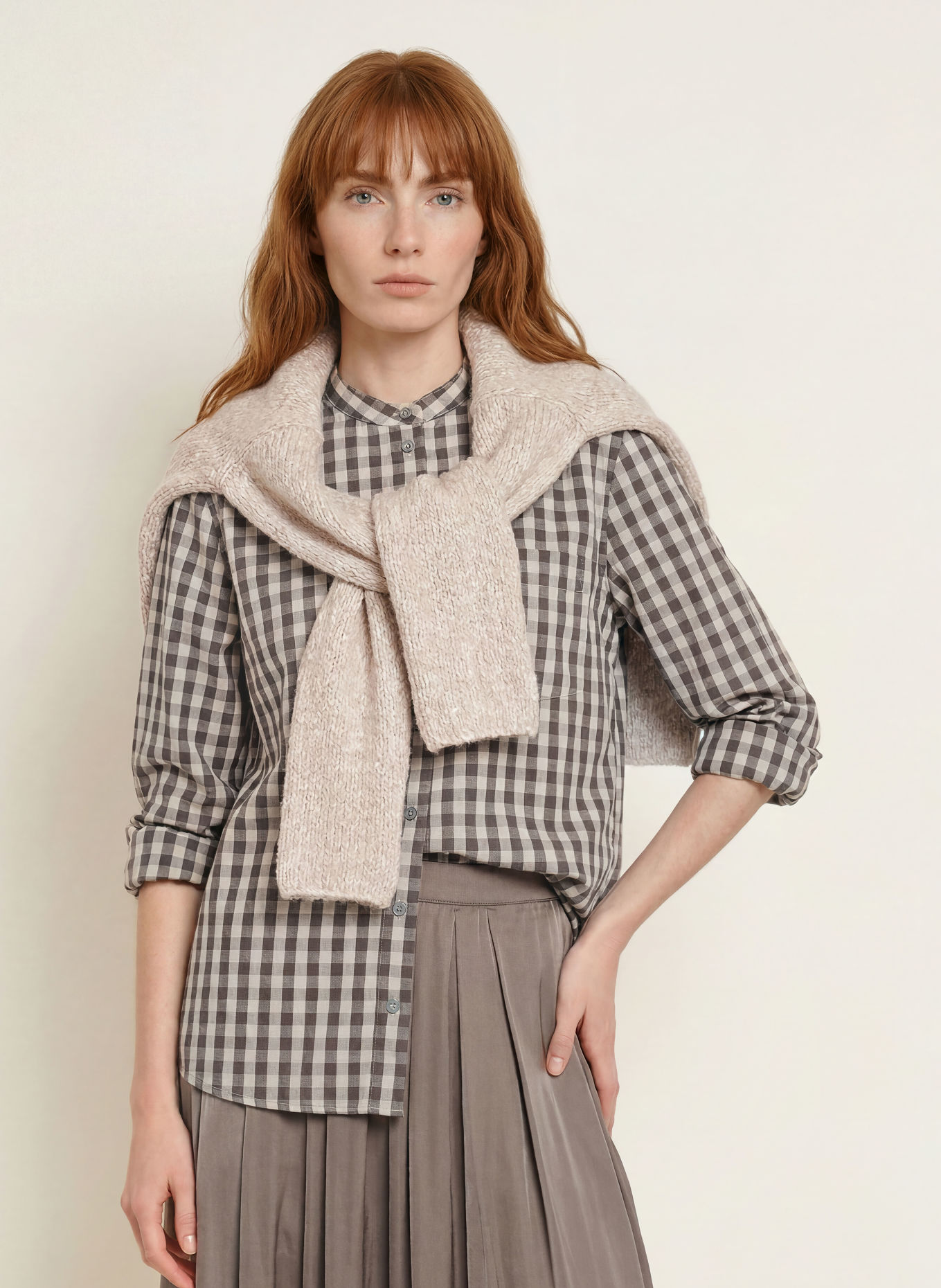 Marc O'Polo Flanellbluse: HELLGRAU / DUNKELGRAU / GRAU