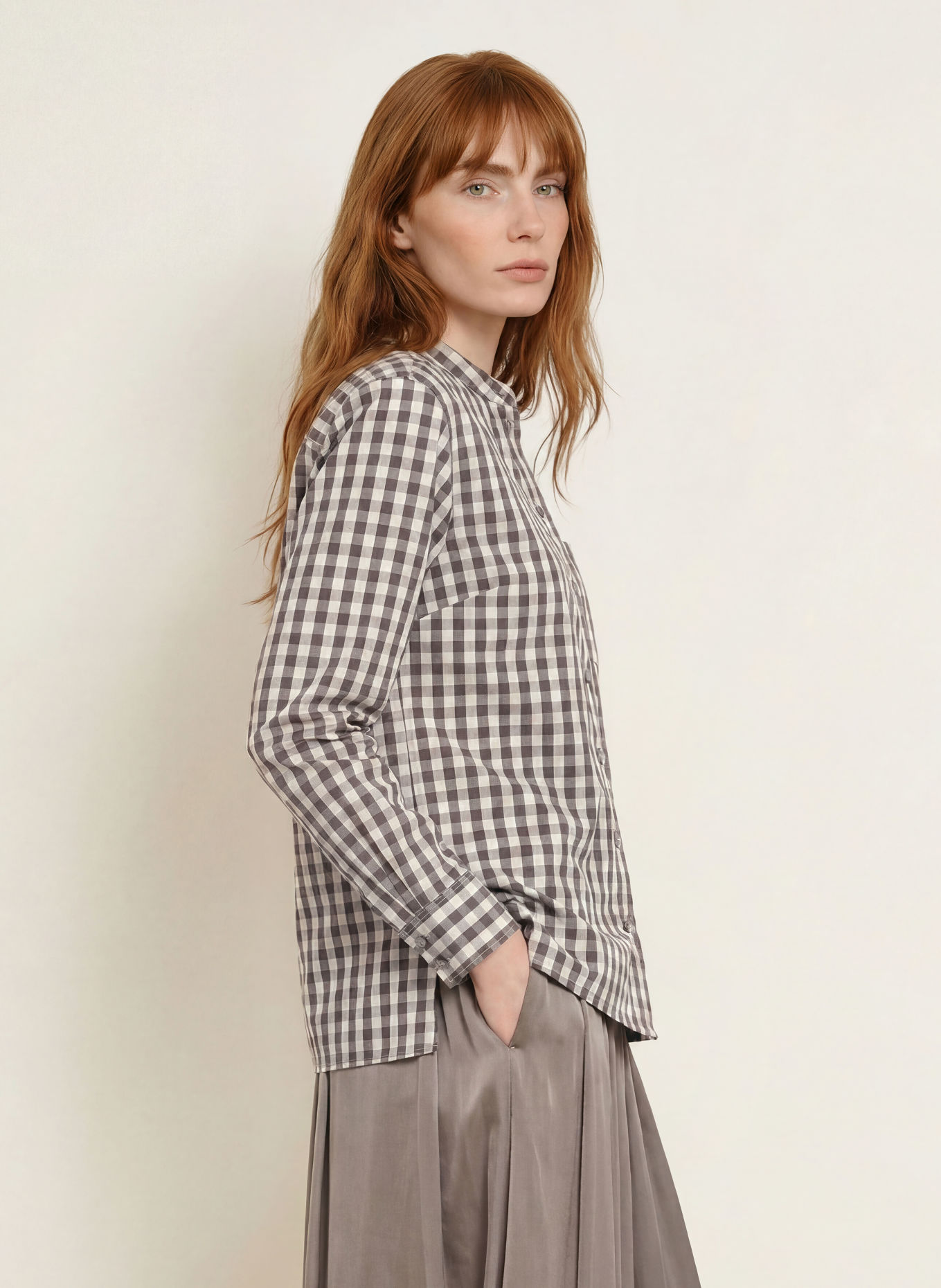 Marc O'Polo Flanellbluse: HELLGRAU / DUNKELGRAU / GRAU
