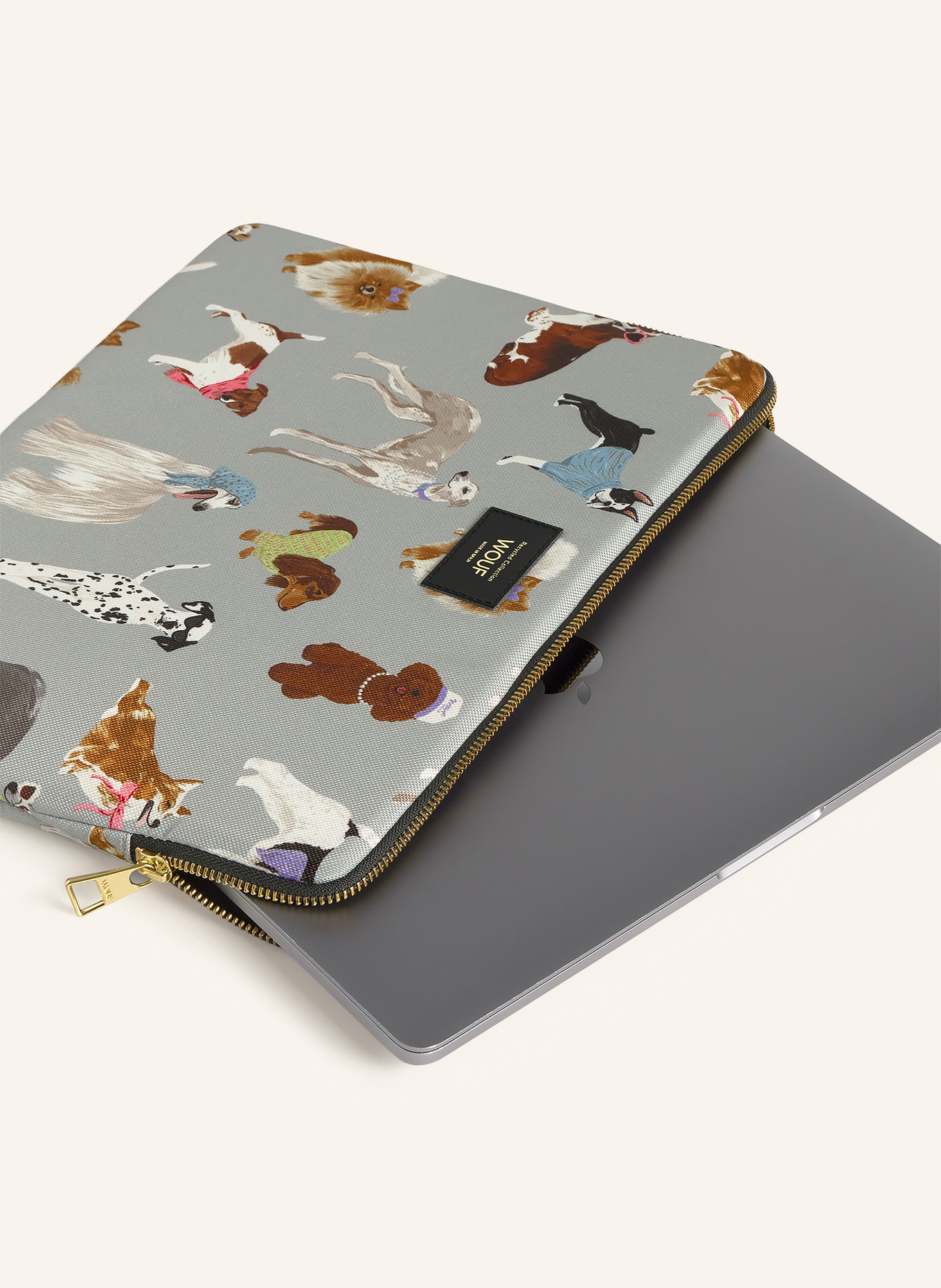 WOUF PUPPY Laptop sleeve: GRAY / BROWN / WHITE