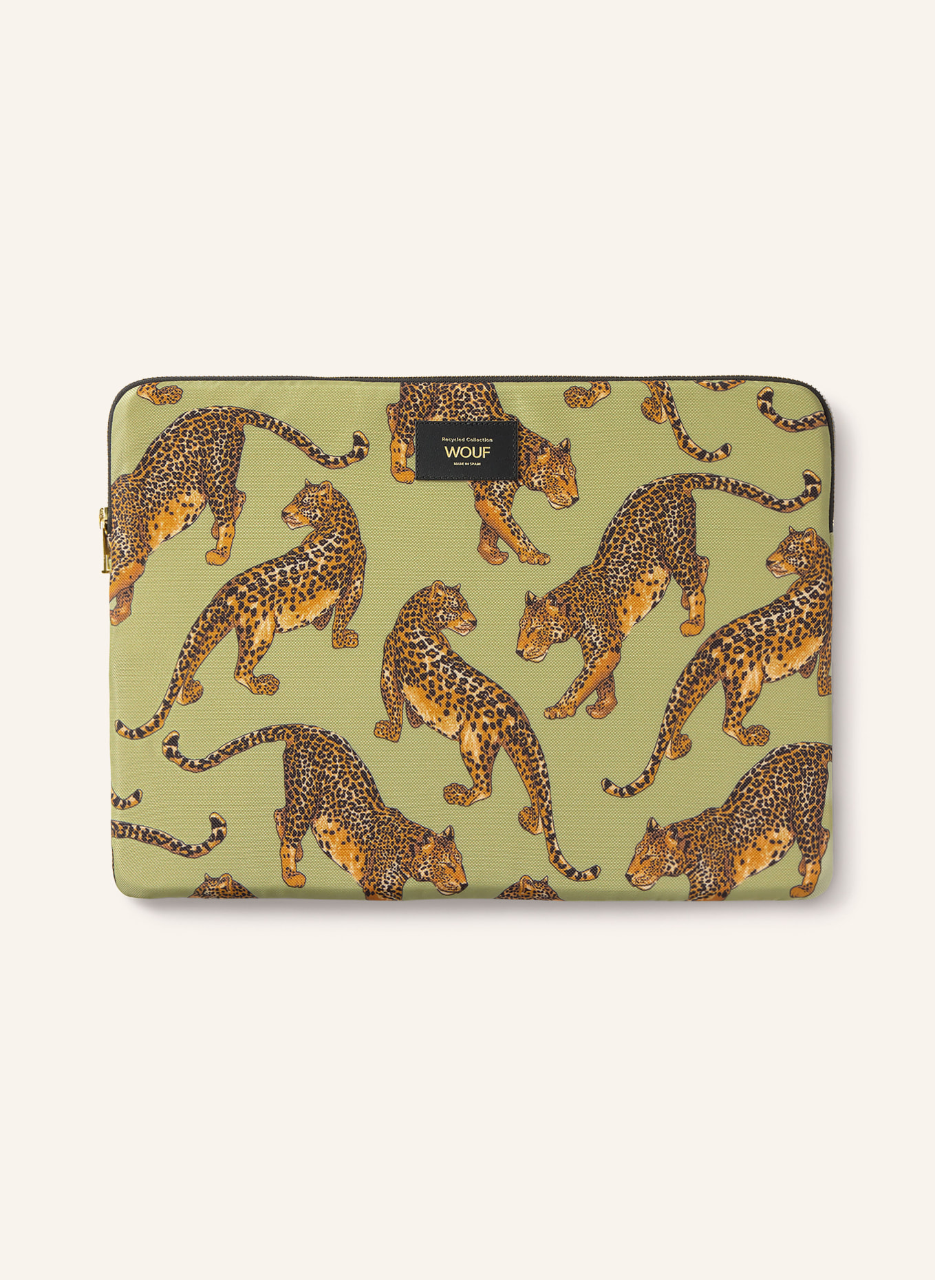 WOUF Housse pour ordinateur portable AVO LEOPARD: VERT CLAIR / COGNAC / NOIR