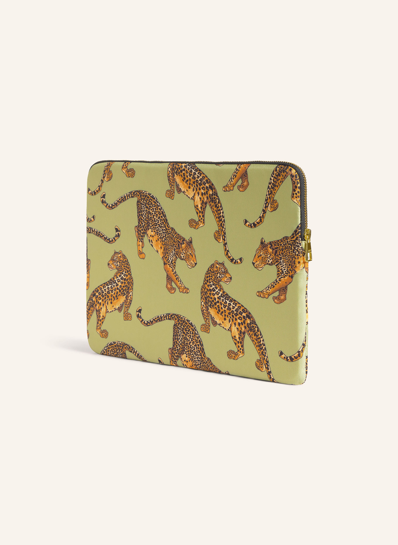 WOUF Housse pour ordinateur portable AVO LEOPARD: VERT CLAIR / COGNAC / NOIR