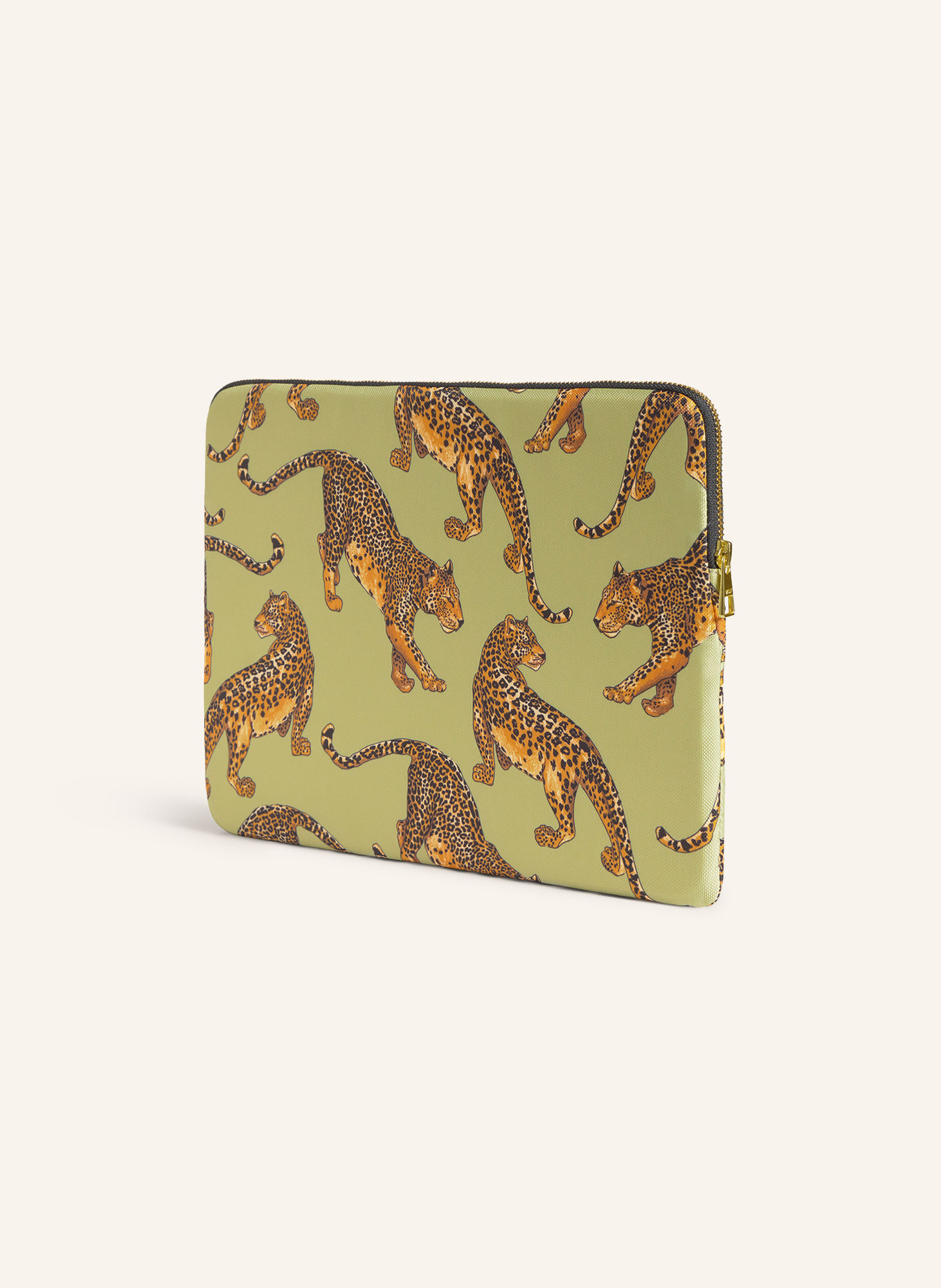 WOUF AVO LEOPARD Laptop sleeve: LIGHT GREEN / COGNAC / BLACK