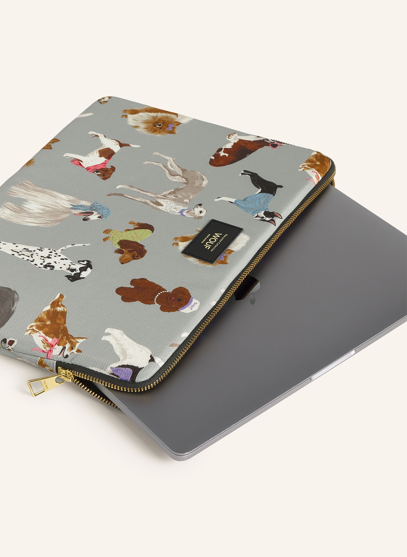 WOUF PUPPY Laptop sleeve: GRAY / BROWN / WHITE