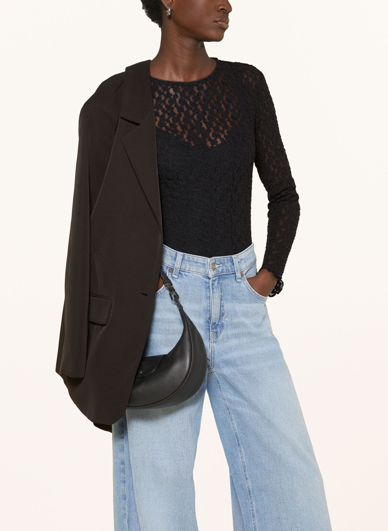 darling harbour Longsleeve met lange mouwen van kant: BLACK