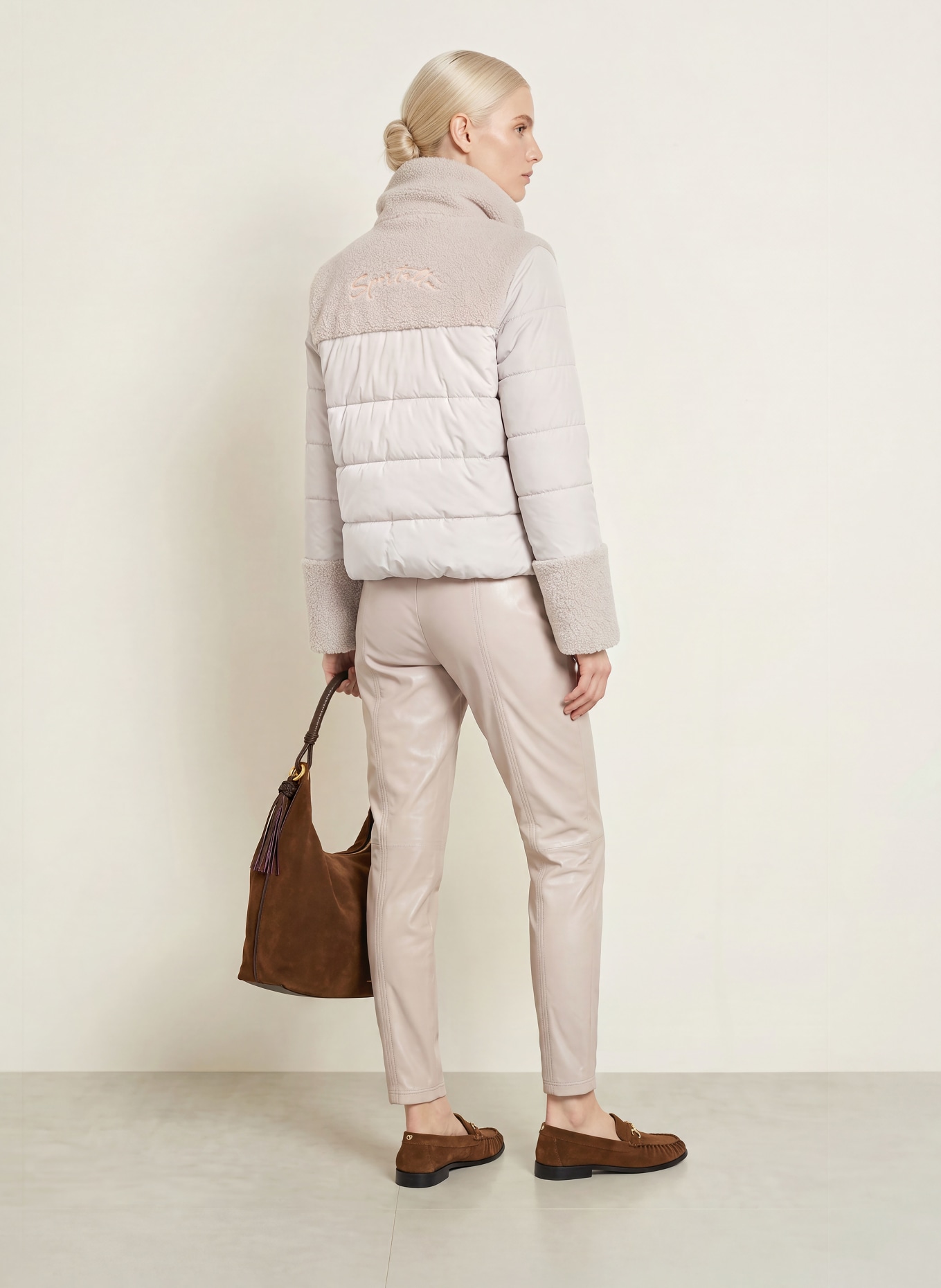 SPORTALM Teddyfell-Jacke LAZUARE im Materialmix: HELLGRAU