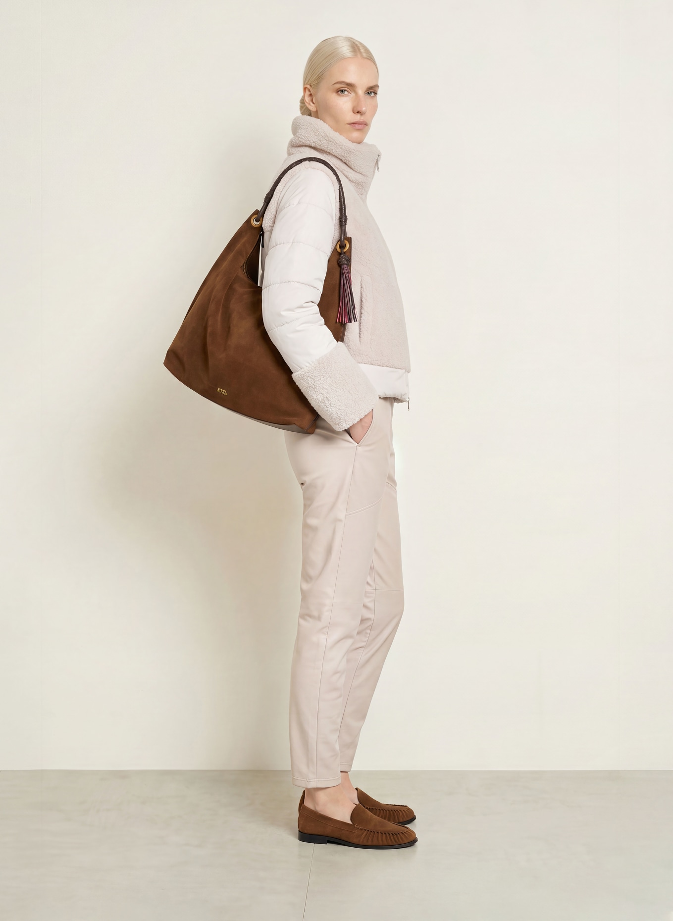 SPORTALM Teddyfell-Jacke LAZUARE im Materialmix: HELLGRAU