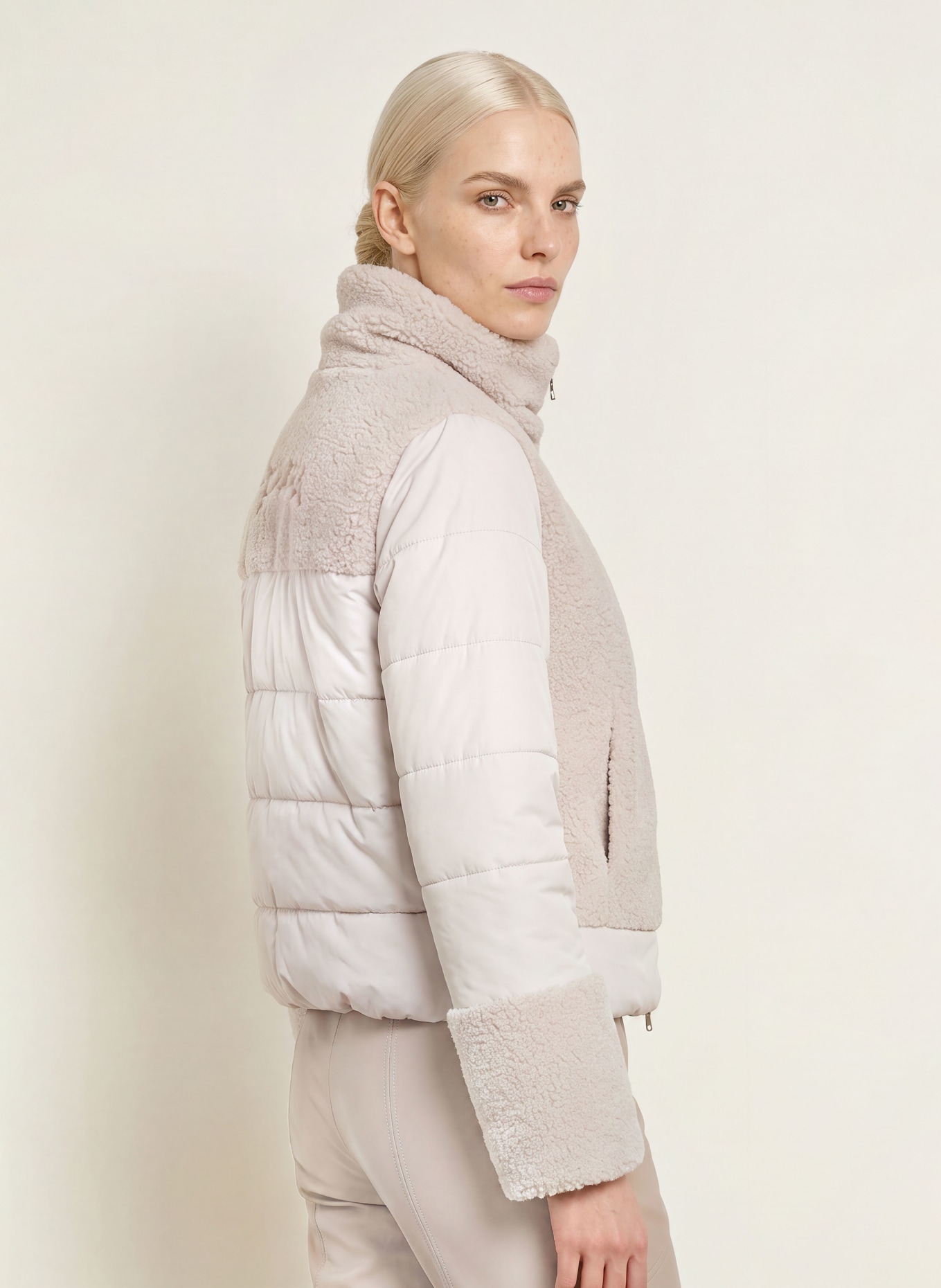 SPORTALM Teddyfell-Jacke LAZUARE im Materialmix: HELLGRAU