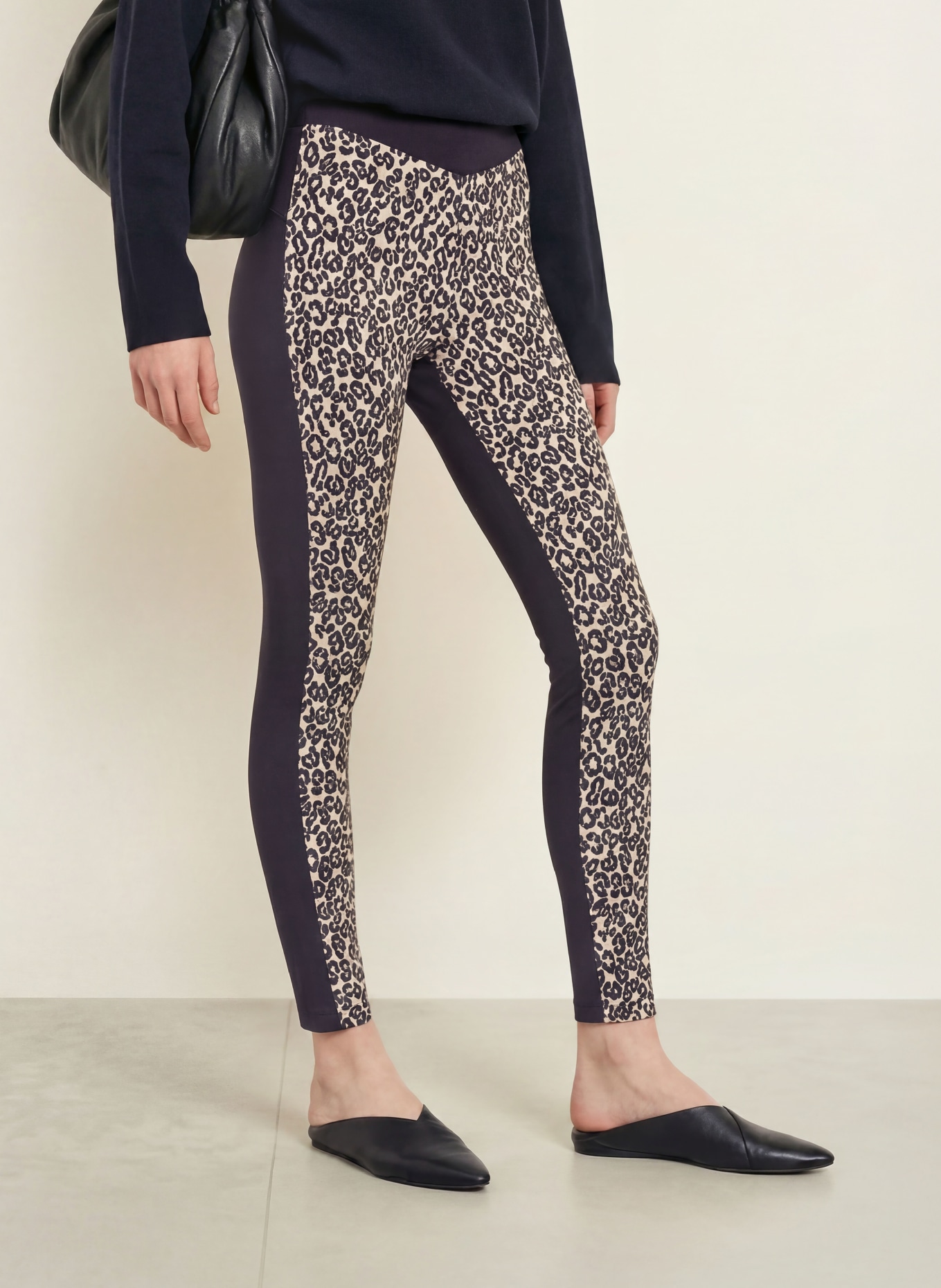 SPORTALM Leggings im Materialmix: BEIGE / SCHWARZ