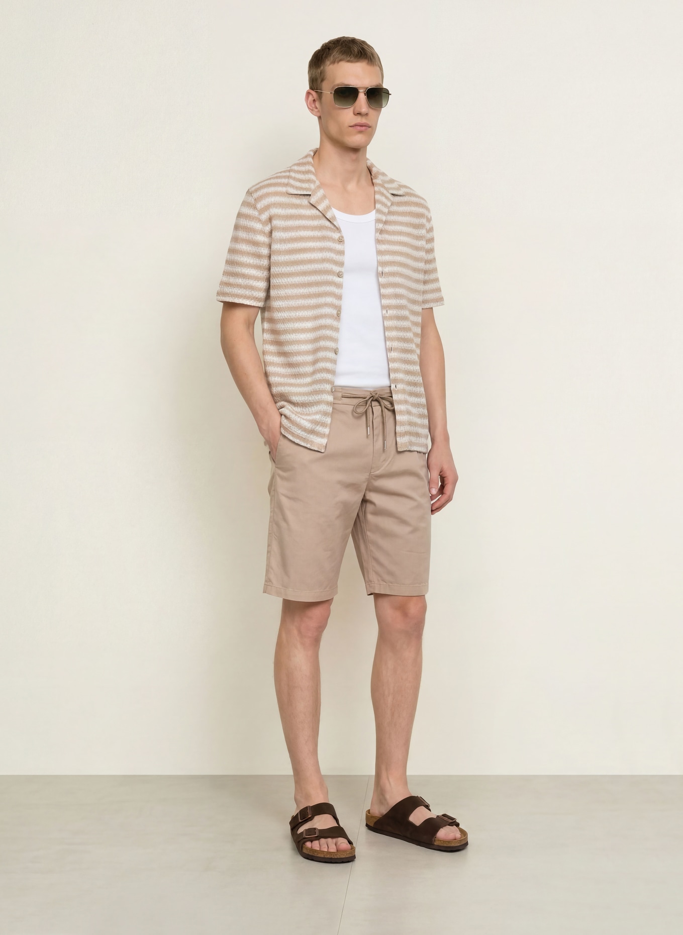REISS Resort-overhemd ISLAND Comfort Fit: WIT / BEIGE