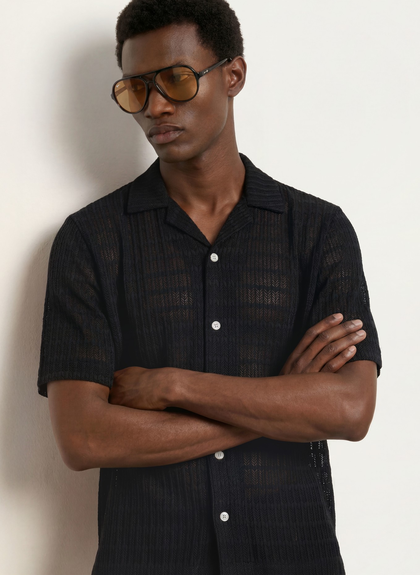 REISS Resort-overhemd SID Comfort Fit van jersey: ZWART