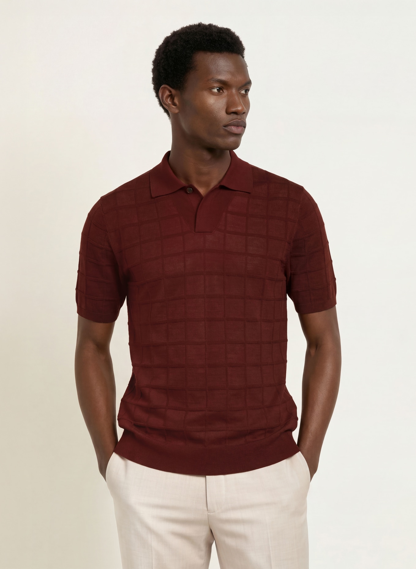 REISS Polo en maille SERVAL: ROUGE FONCÉ