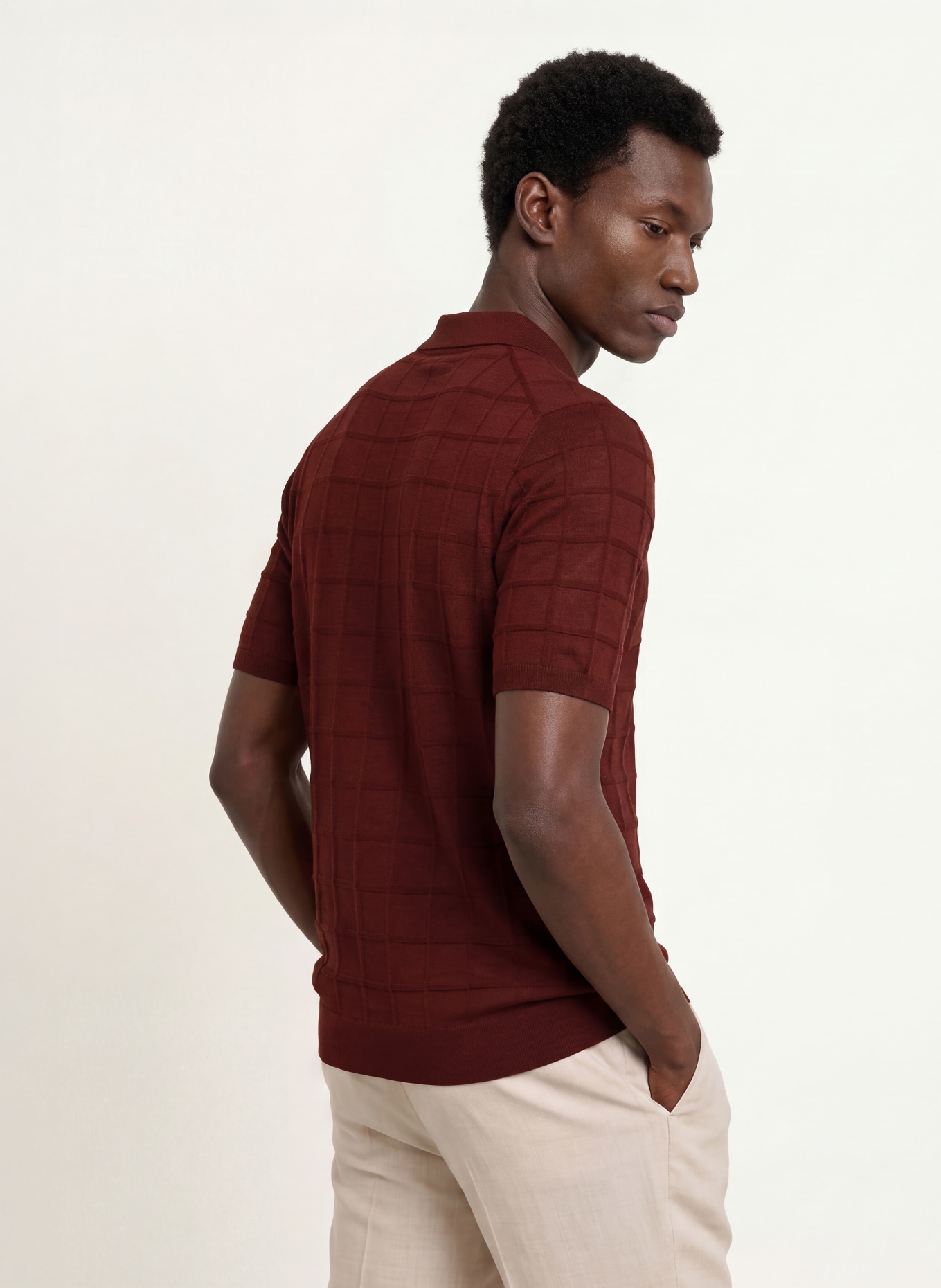 REISS Polo en maille SERVAL: ROUGE FONCÉ