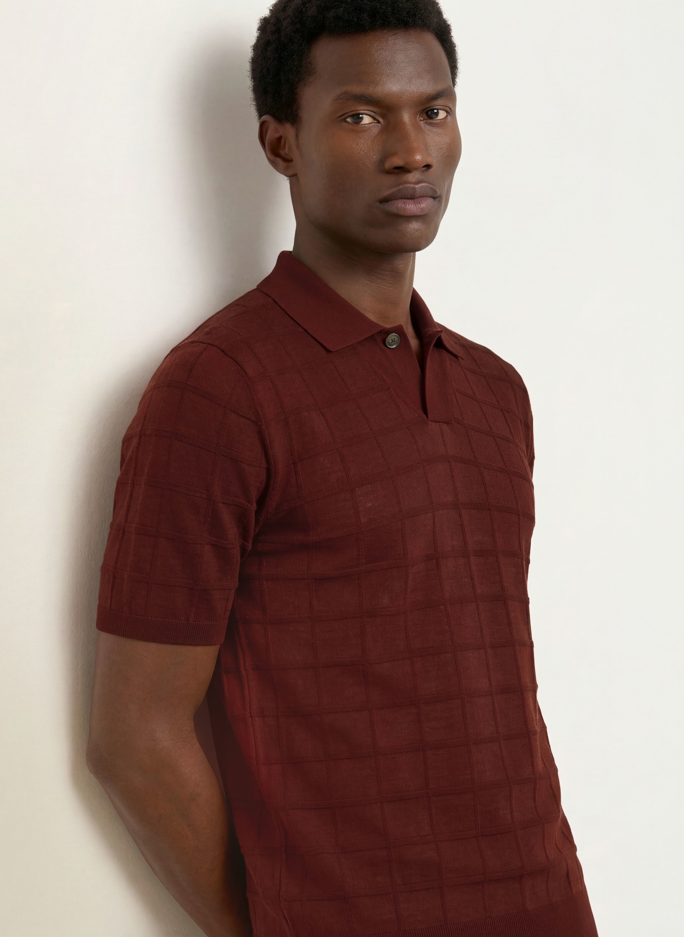 REISS Polo en maille SERVAL: ROUGE FONCÉ