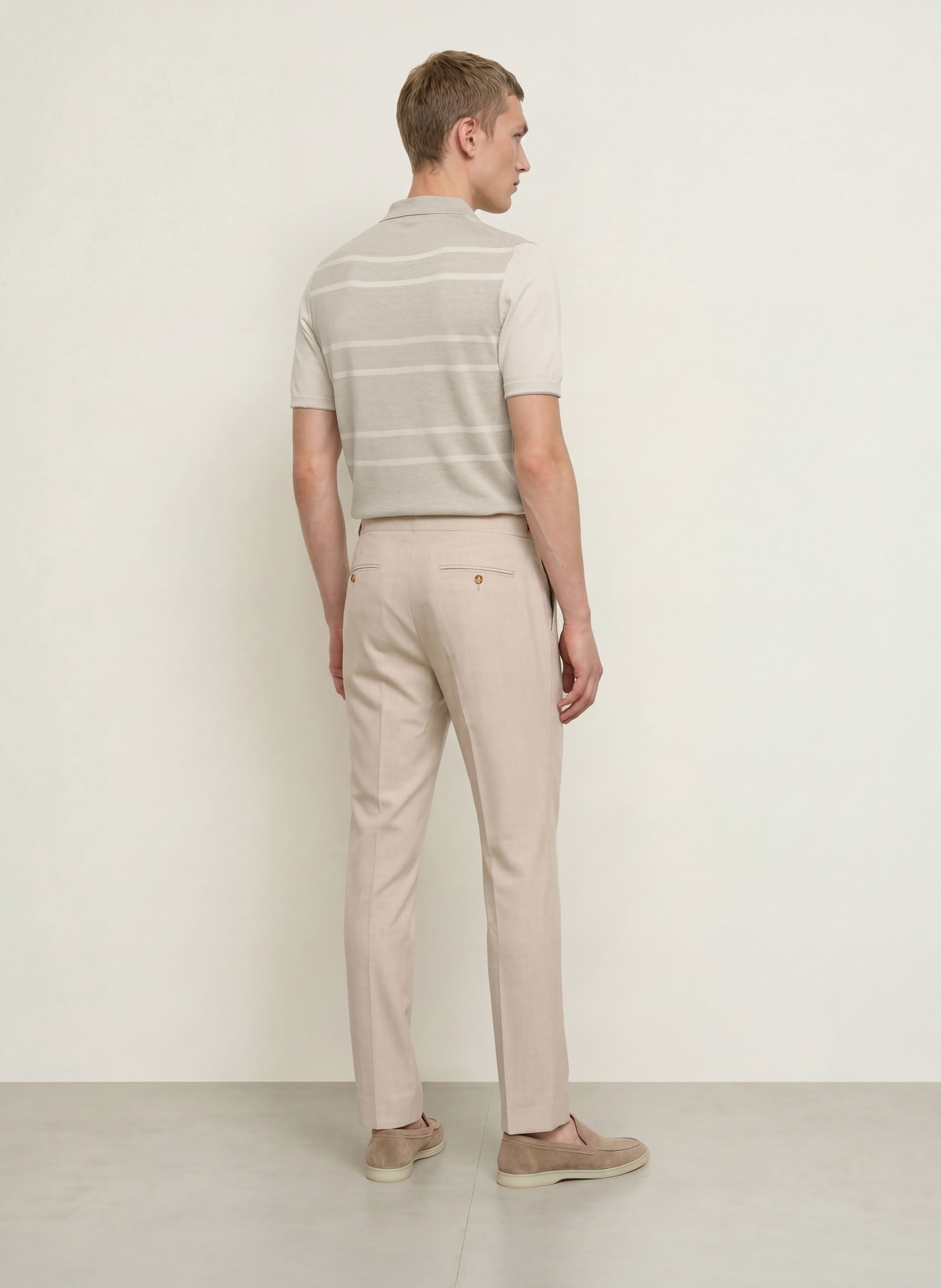 REISS Stickad pikétröja MILES i merinoull: BEIGE / GRÄDDE