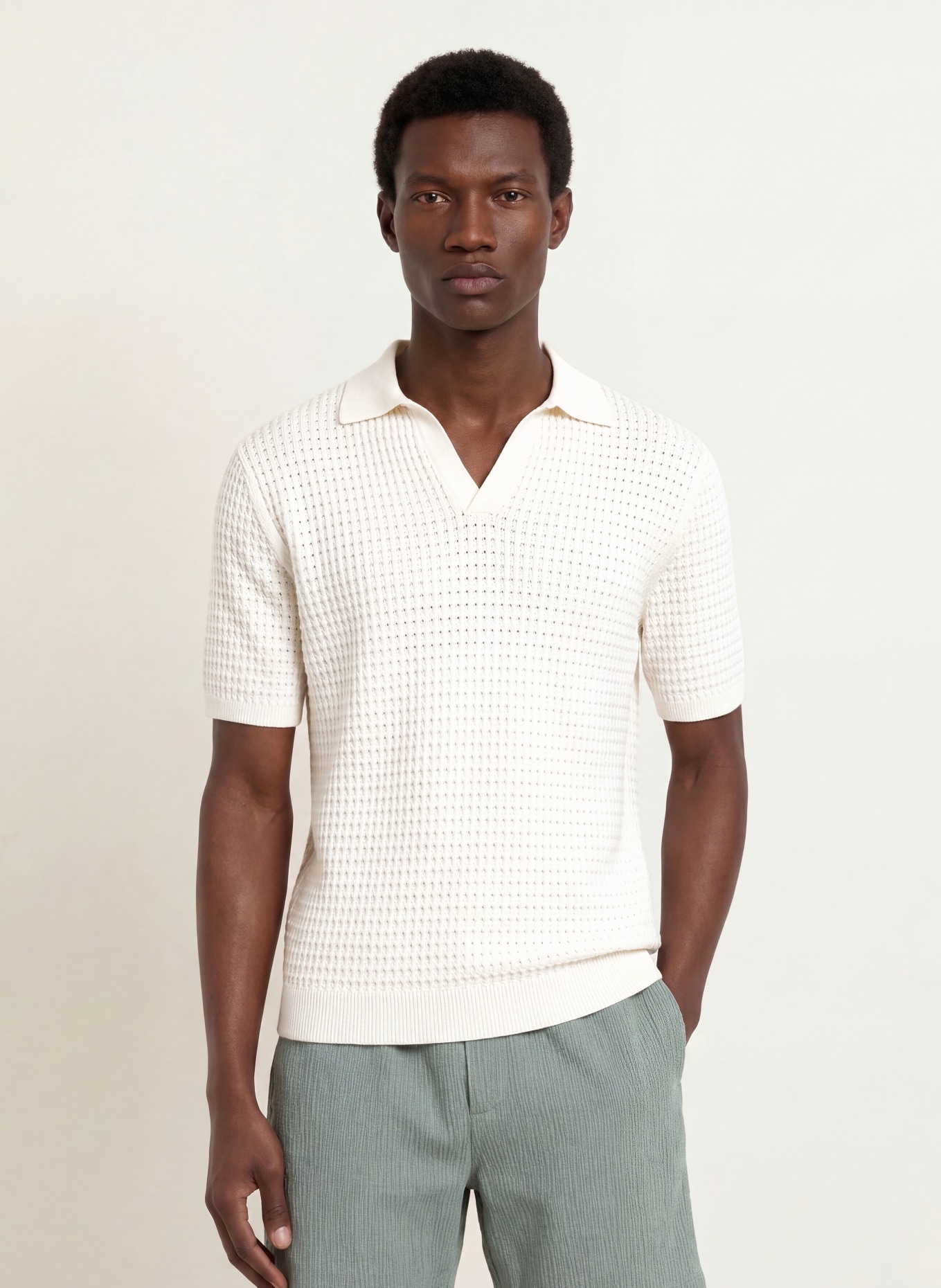 REISS MERIT Knit polo shirt: WHITE