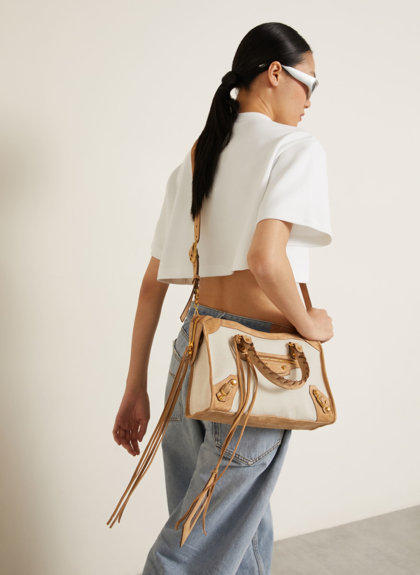 BALENCIAGA LE CITY BAG SMALL Handbag: BEIGE / GOLD / COGNAC