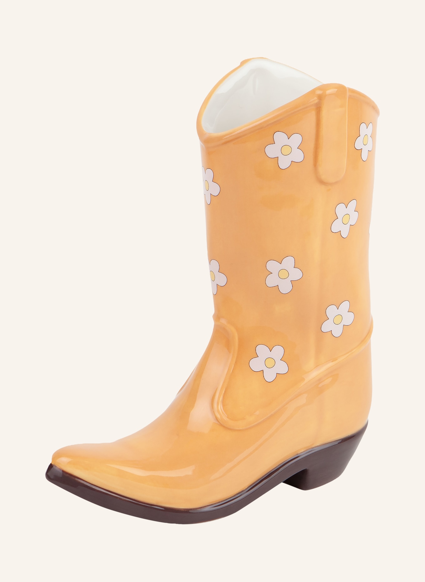 DOIY Vase RODEO COWBOY BOOT: DUNKELGELB / BRAUN / WEISS