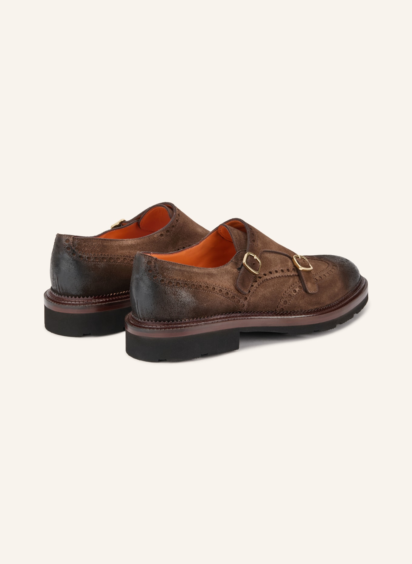 Santoni Double-Monks KALAMABUCK: DUNKELBRAUN / GOLD