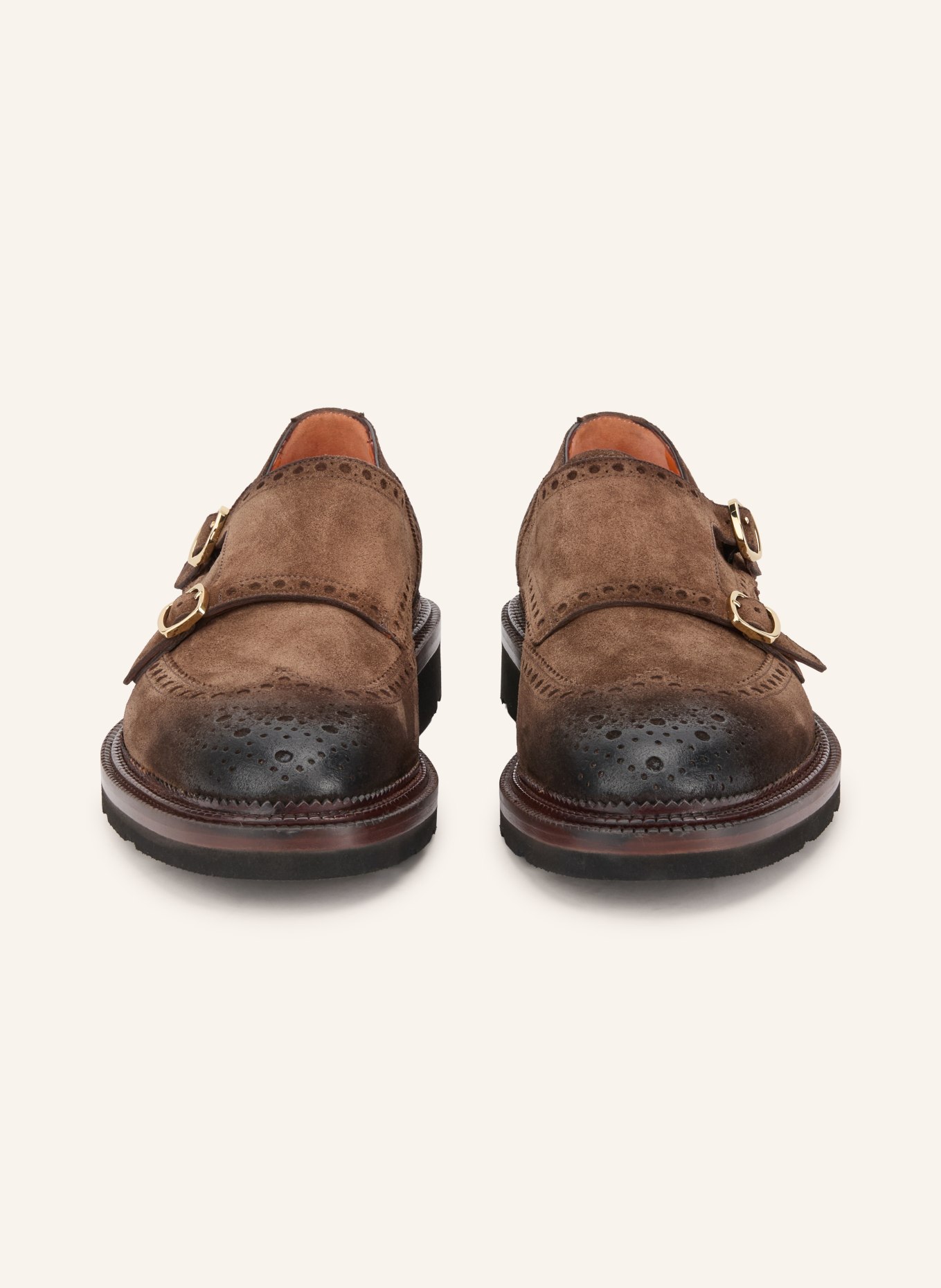 Santoni Double-Monks KALAMABUCK: DUNKELBRAUN / GOLD