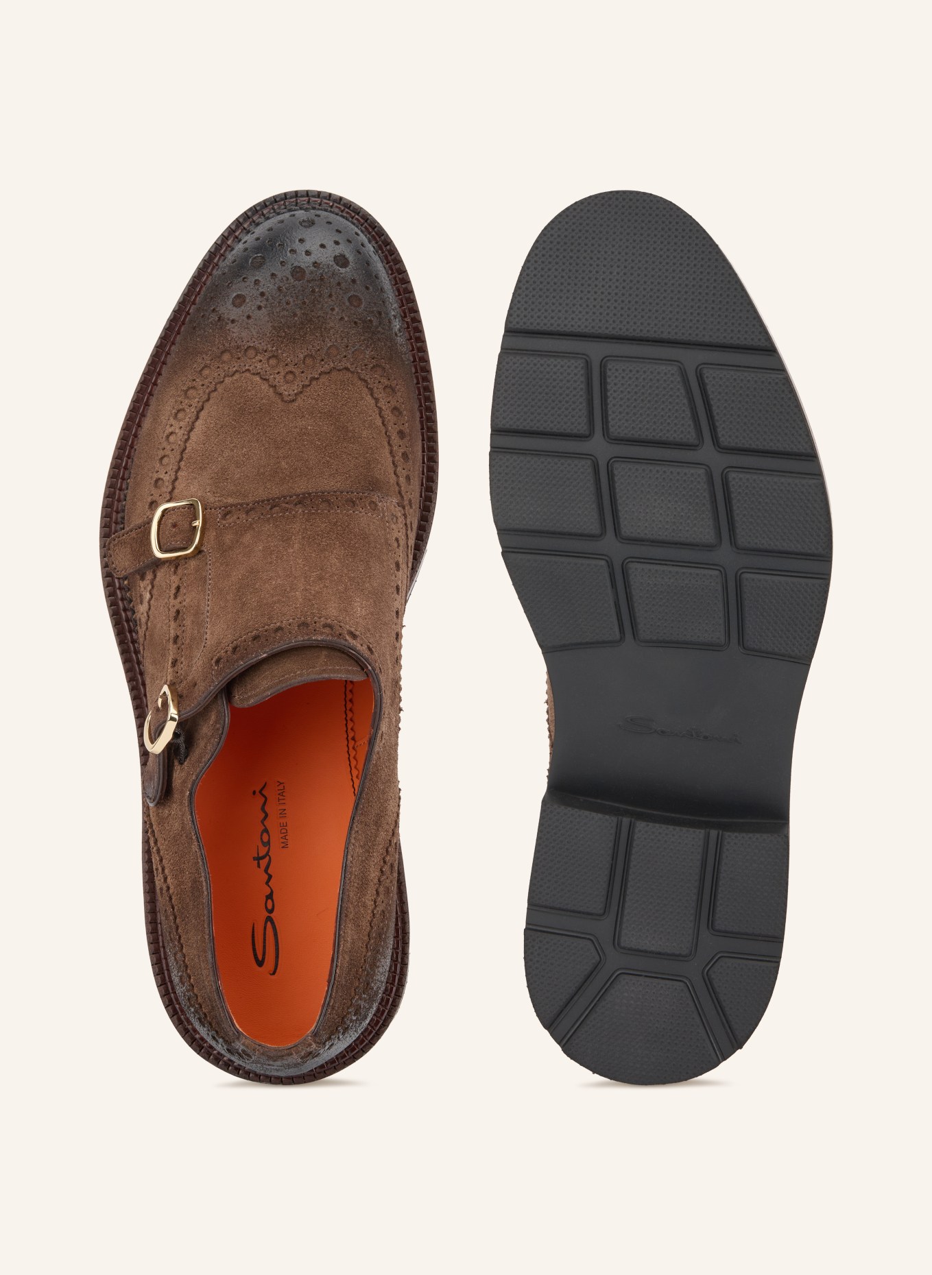 Santoni Double-Monks KALAMABUCK: DUNKELBRAUN / GOLD