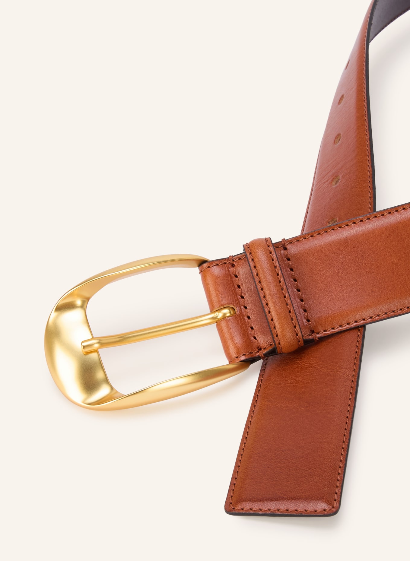 REISS SAMMY Leather belt: COGNAC / GOLD